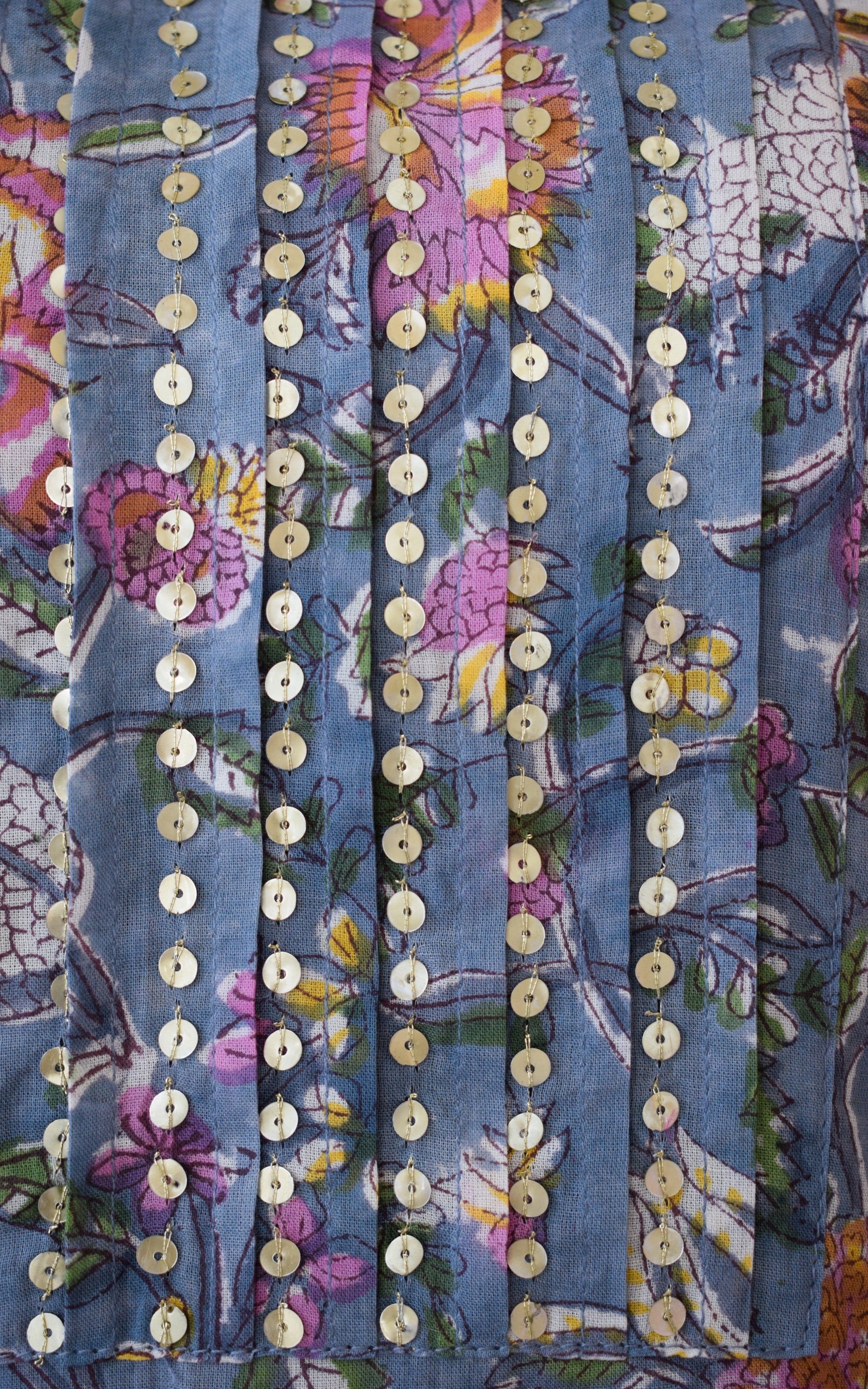 Grey Floral Sequin-work Block Print Cotton Kurta Set