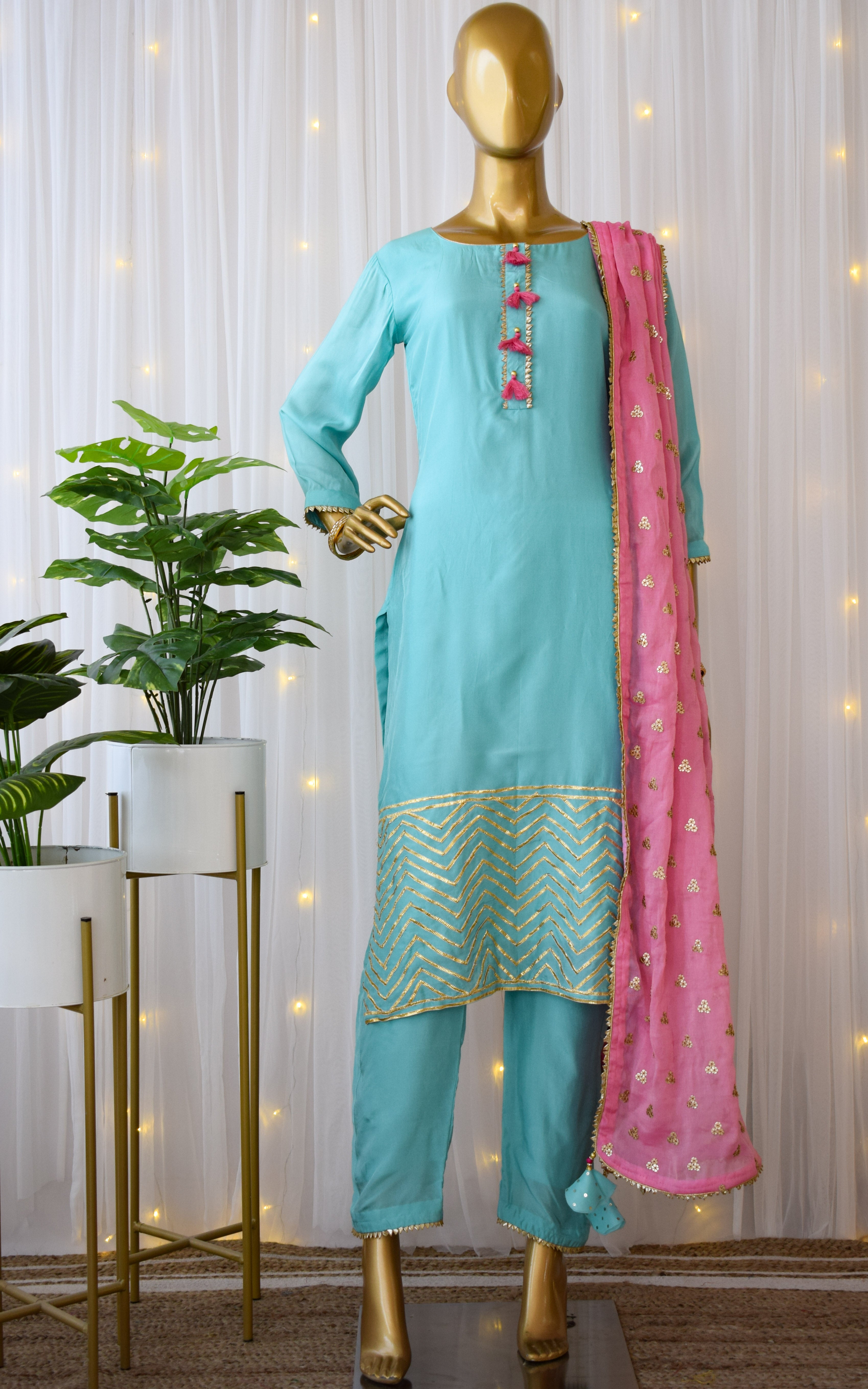 Buy Gorgeous Firozi Cotton With Hand Work New Salwar suit Design Online |  Lehenga-Saree