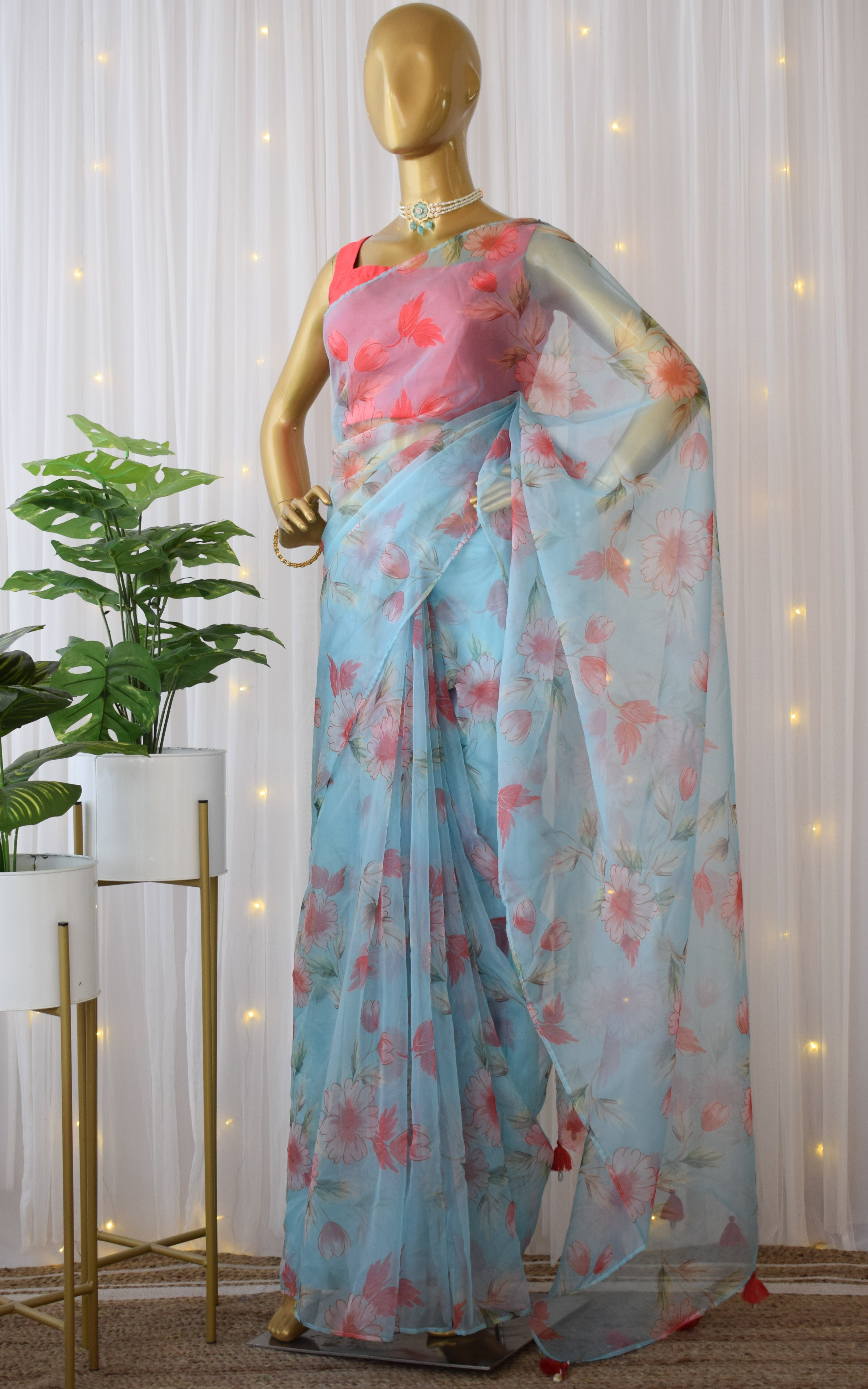 Gulnar Sky Blue Organza Saree