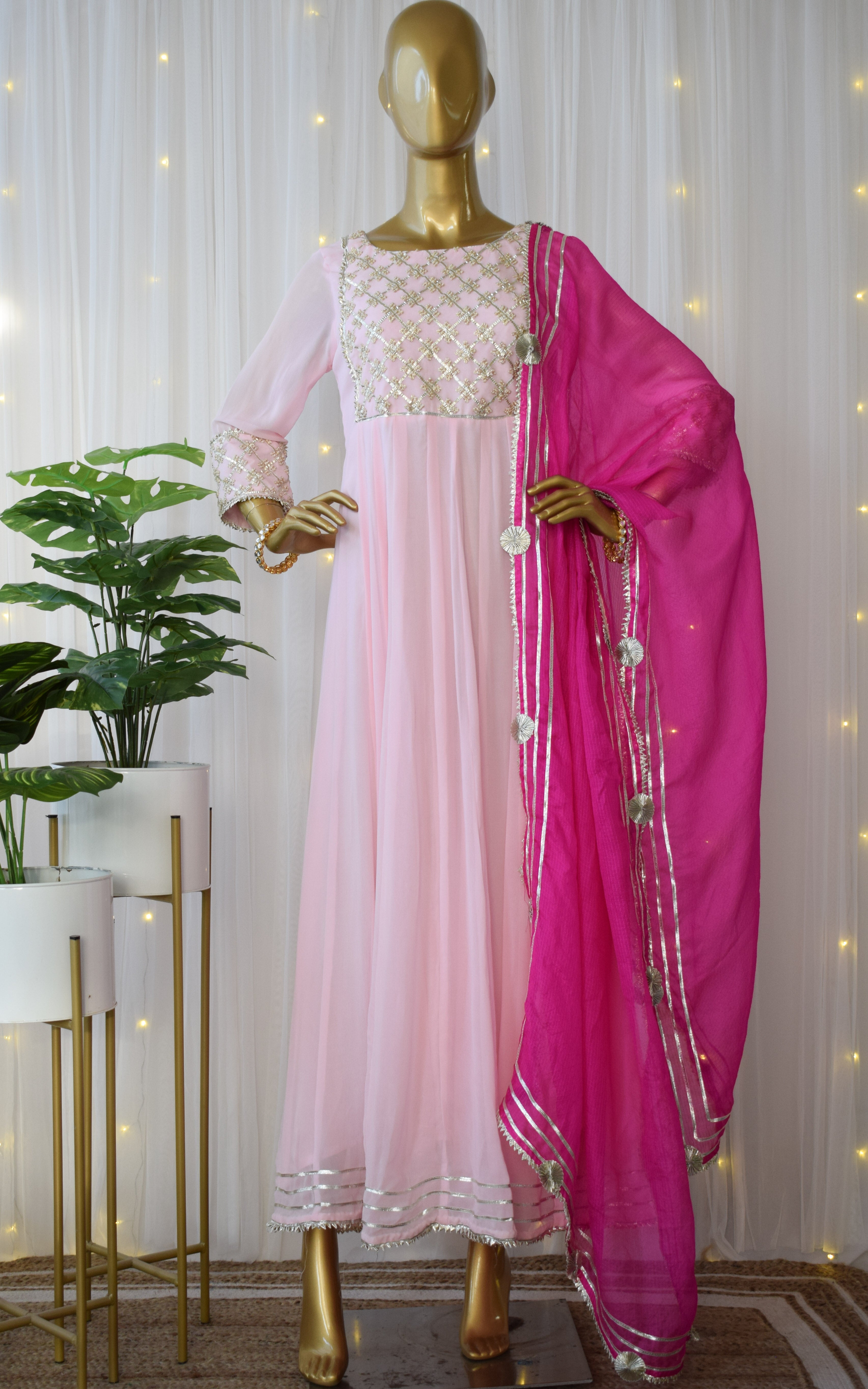 Pastel Pink Pearl Work Anarkali