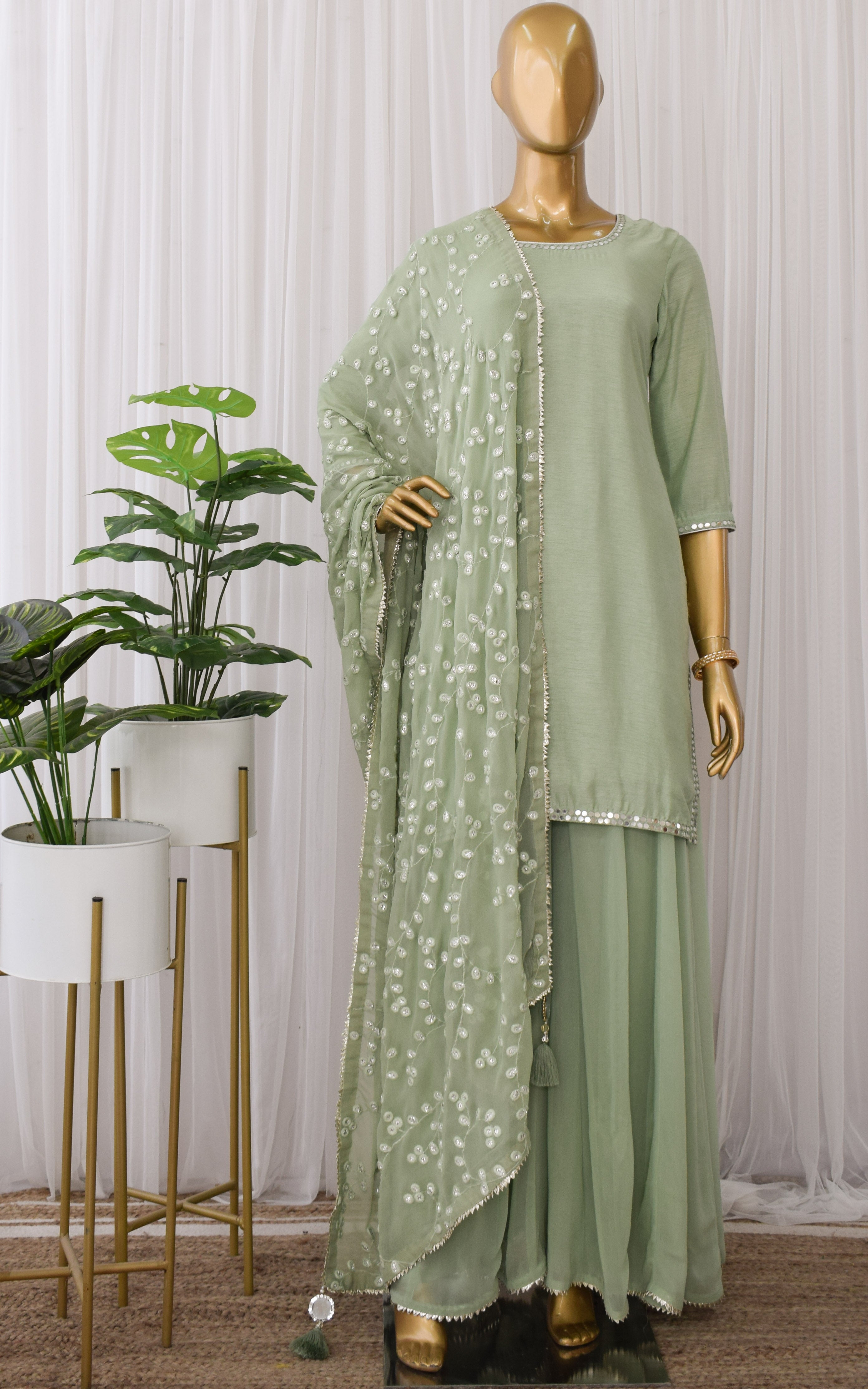 Sea Green Mirrorwork Sharara Set