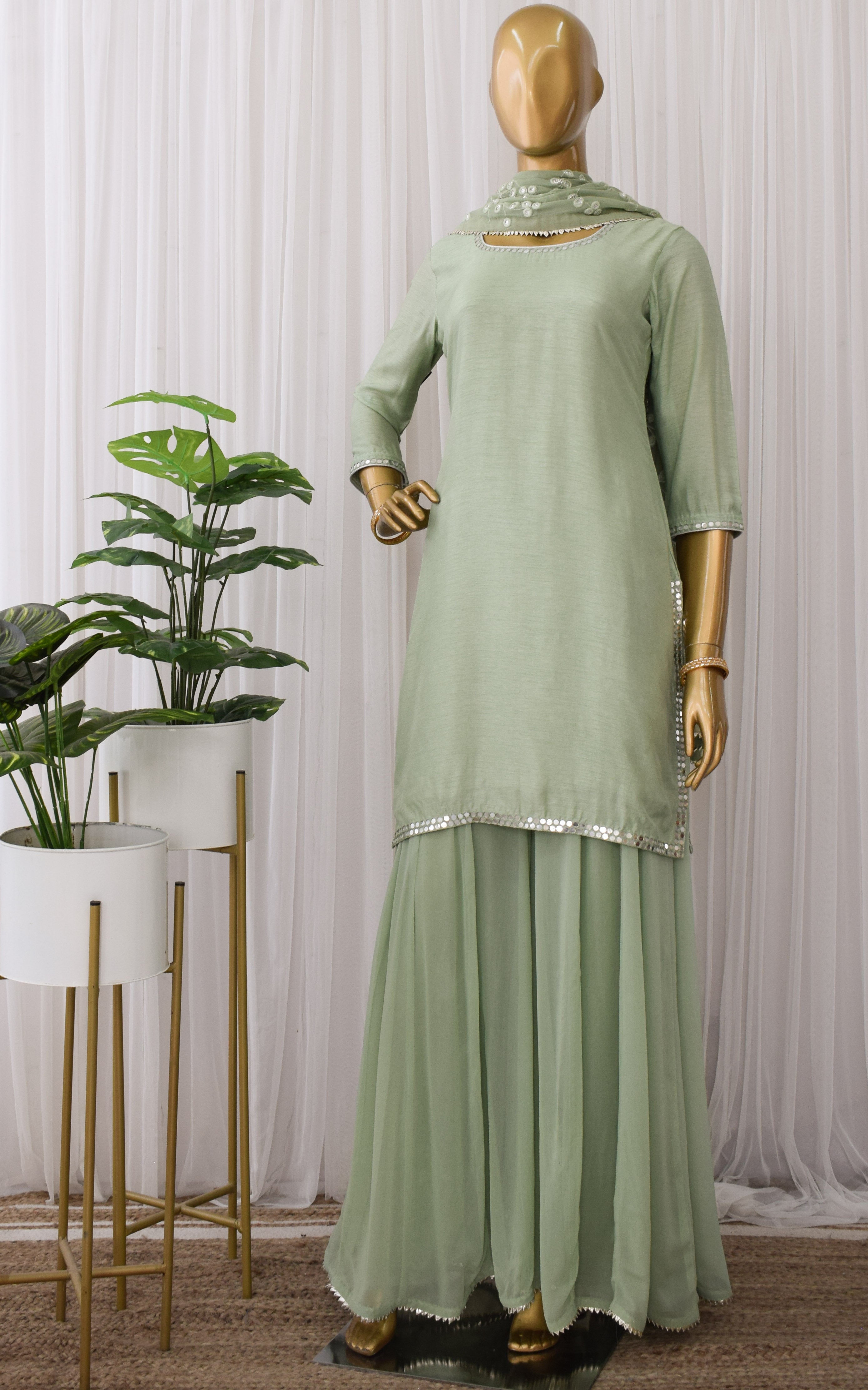 Sea Green Mirrorwork Sharara Set