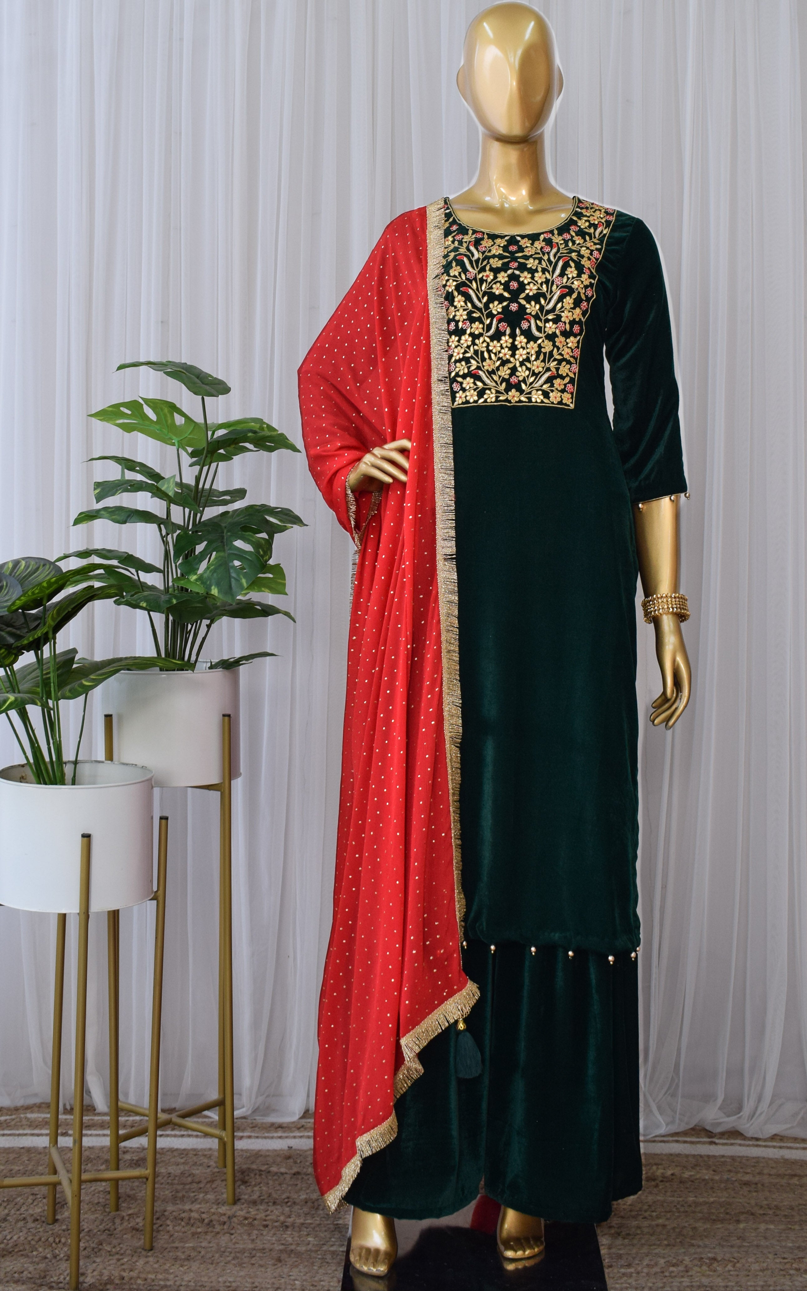 Green Velvet Sharara Set