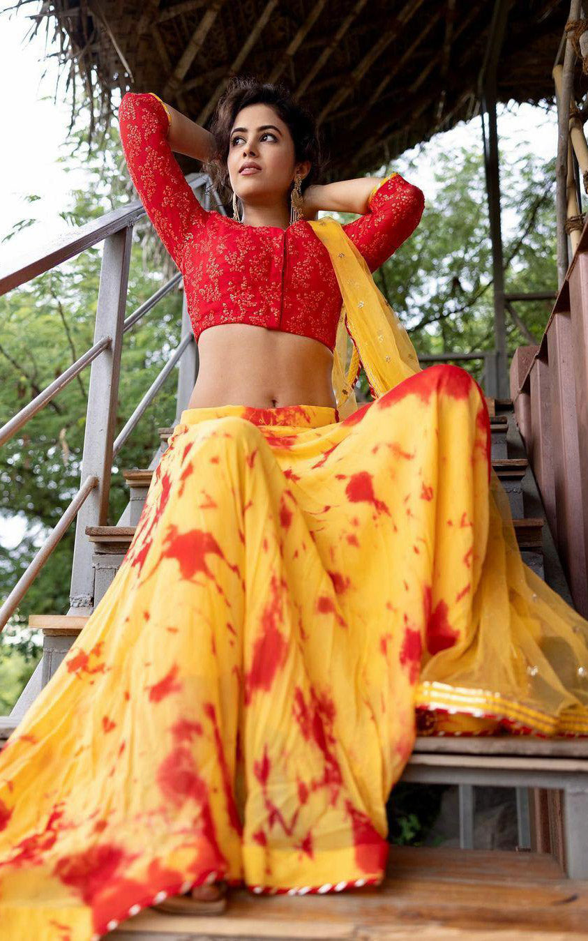 Red-Yellow Shibori Lehenga