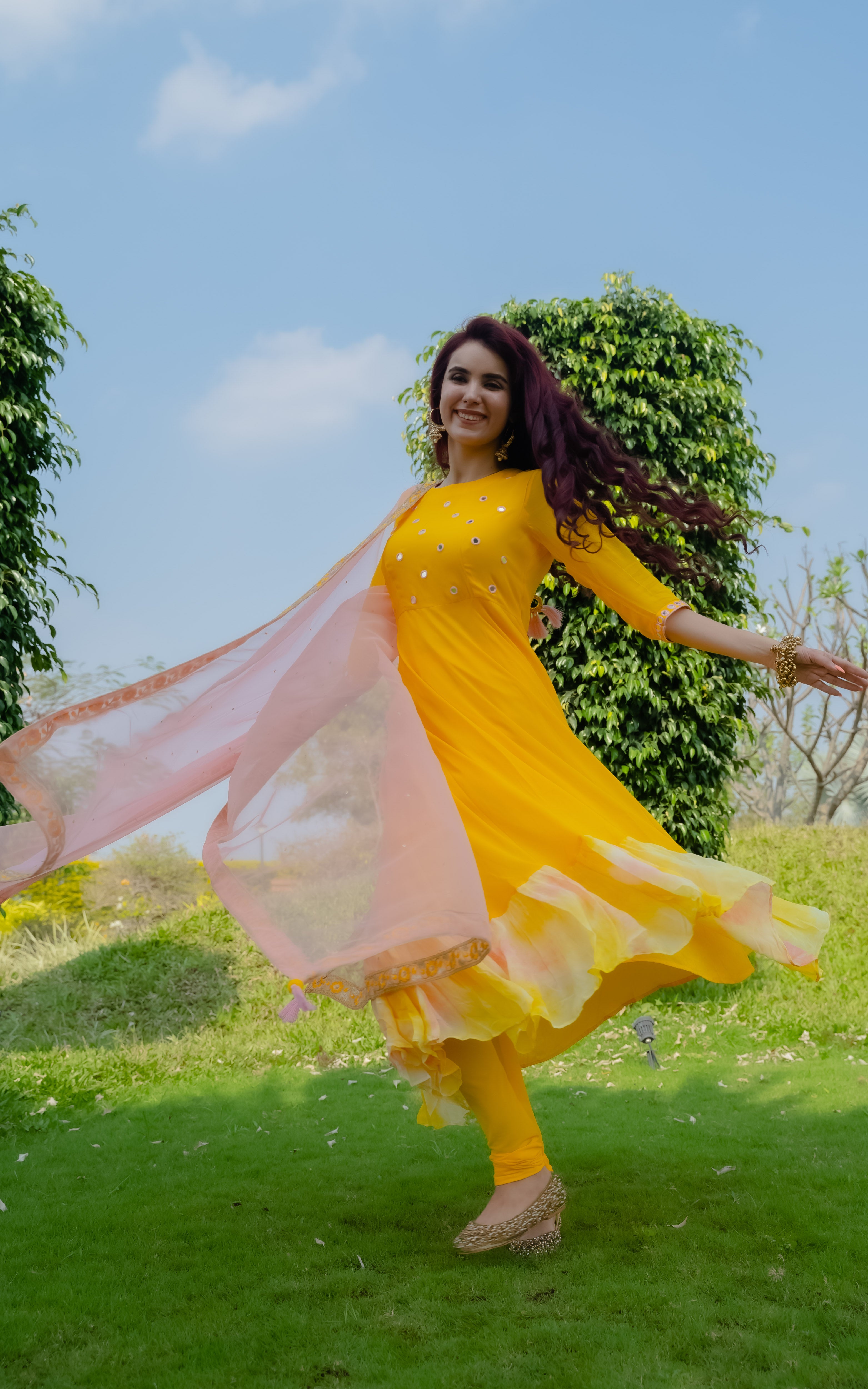 Jasleen Sabharwal Yellow Mirrorwork Anarkali