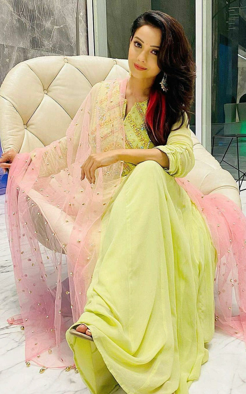 Adaa Khan Lime Green Handwork Anarkali