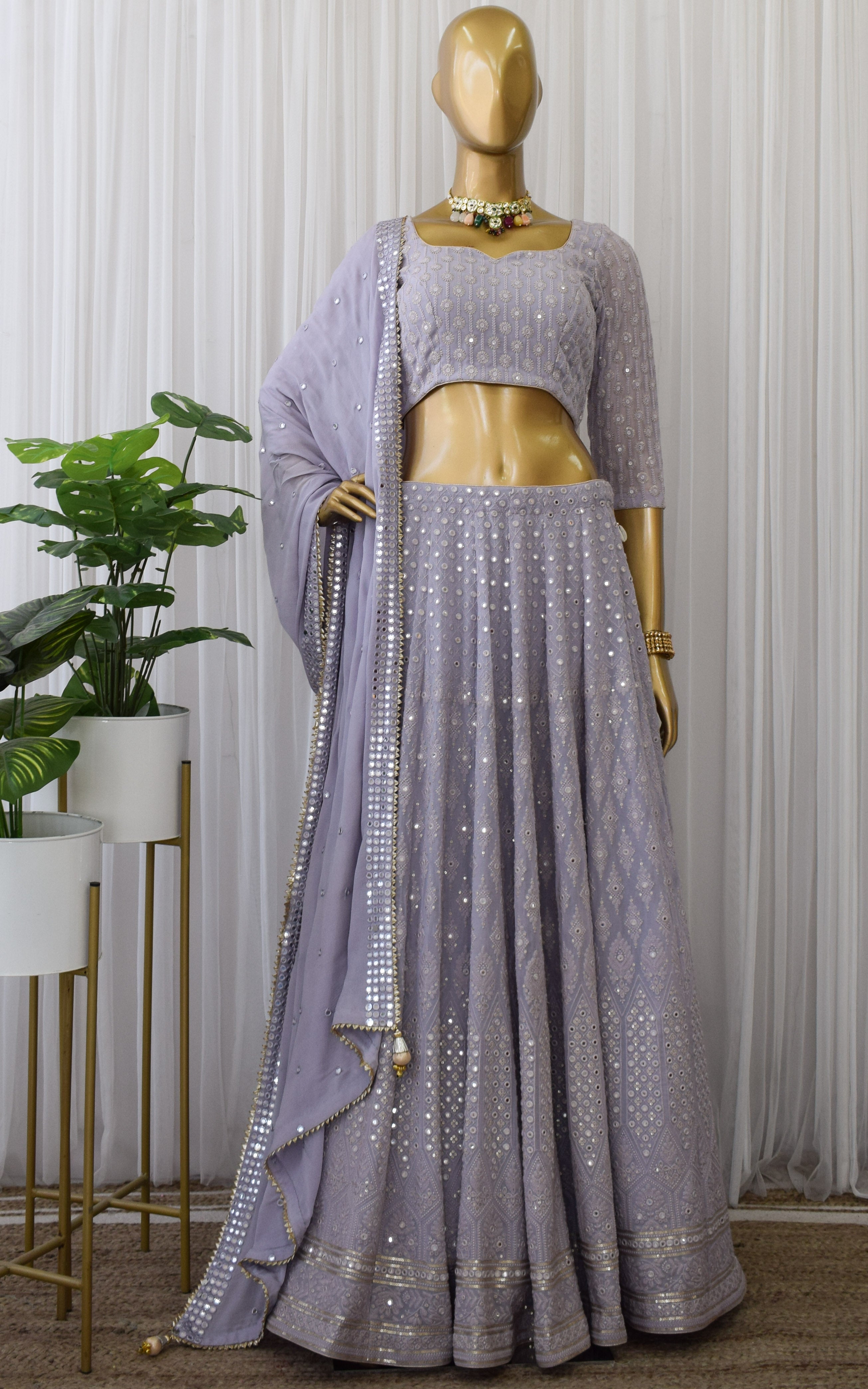 Periwinkle Blue Mirrorwork Lehenga