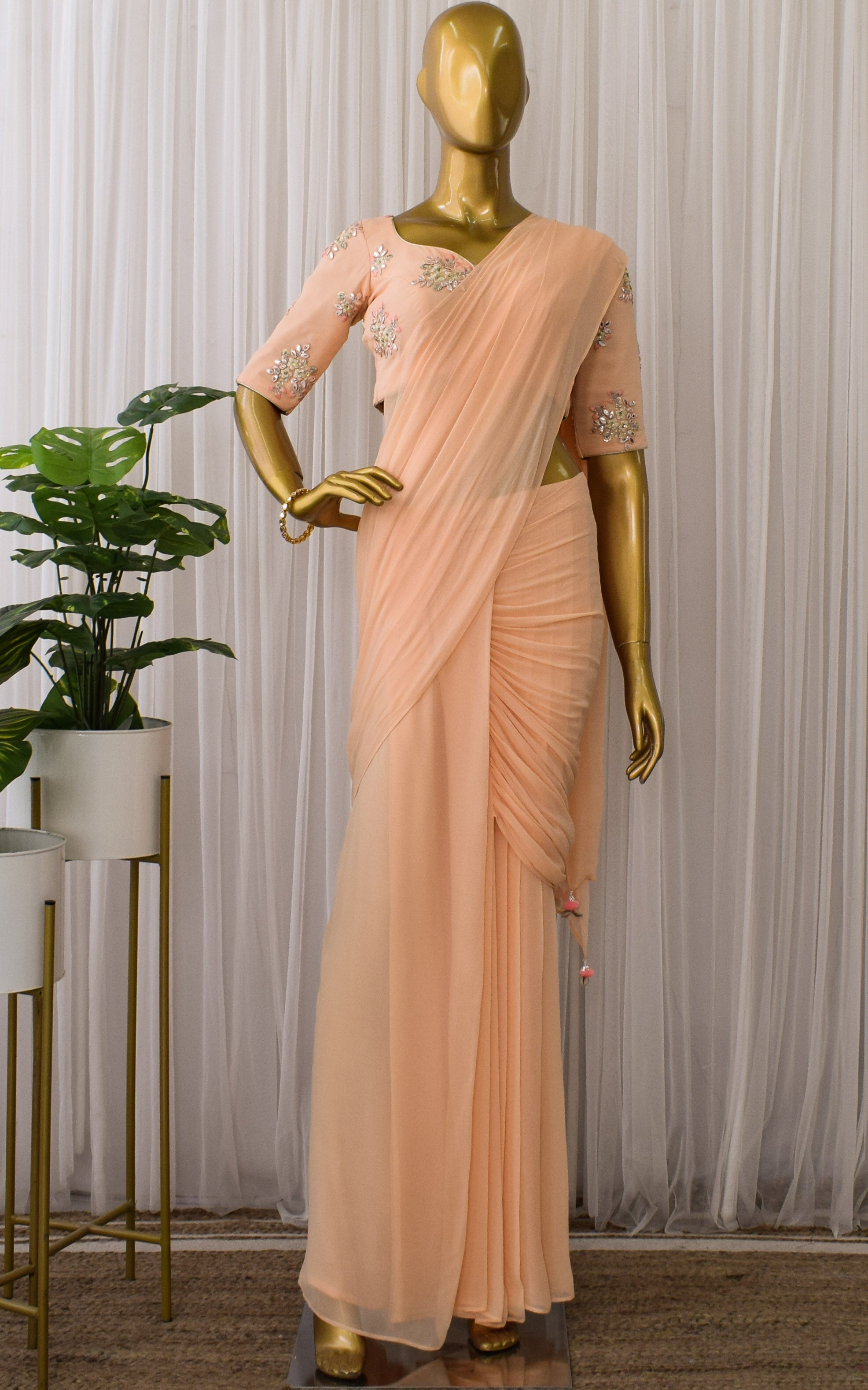 Melon Gota Patti Pre-Stitched Saree