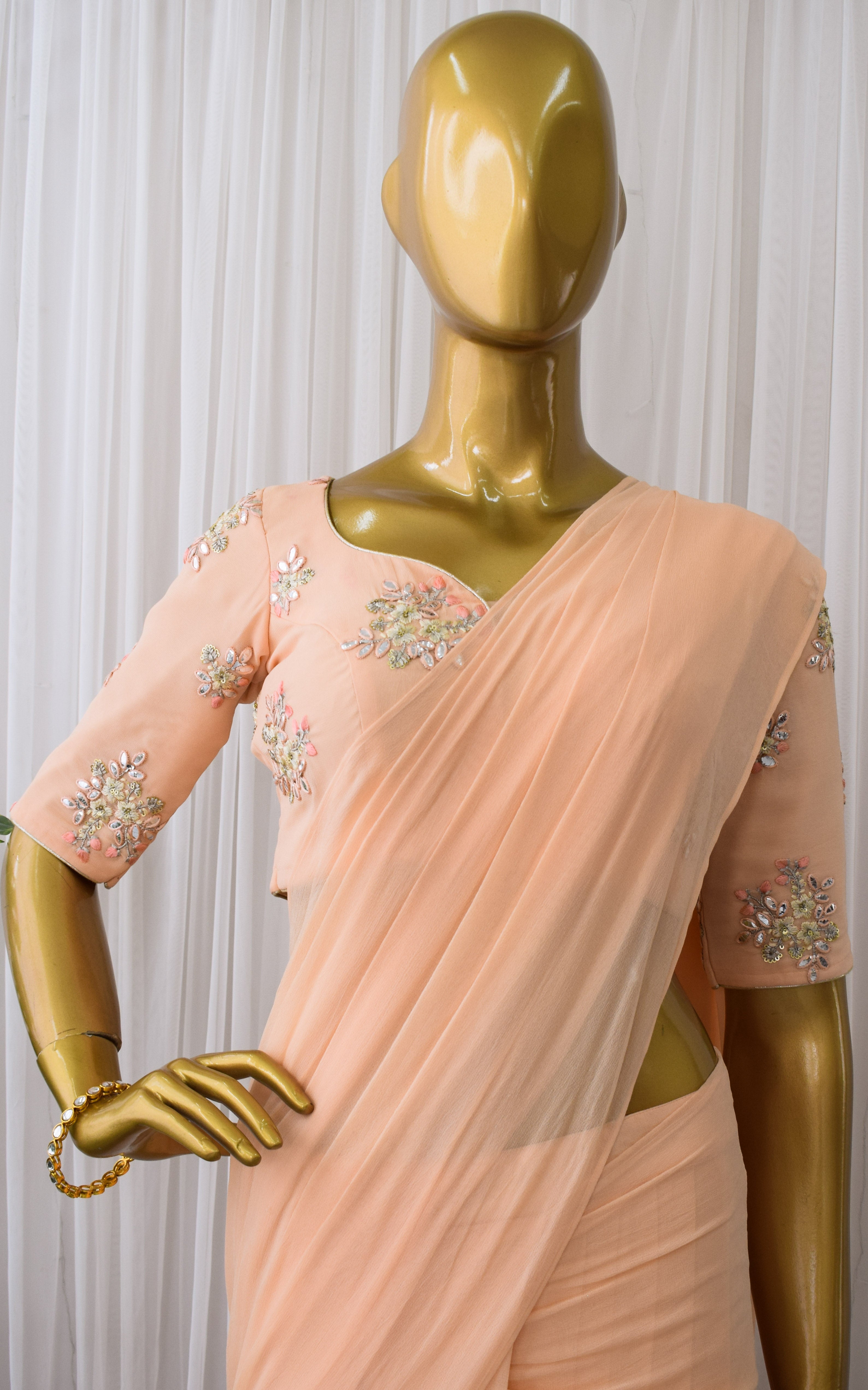 Melon Gota Patti Pre-Stitched Saree