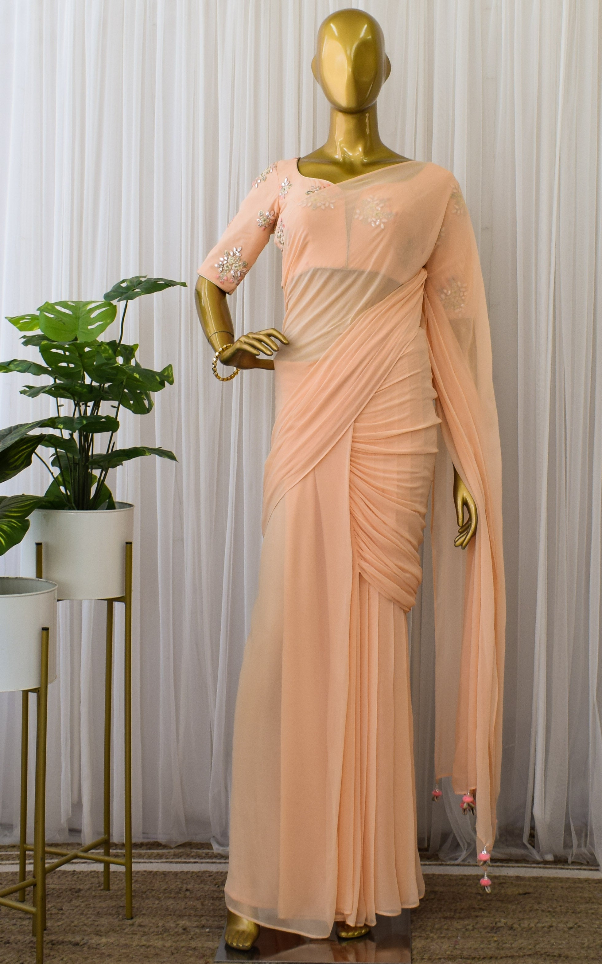 Melon Gota Patti Pre-Stitched Saree