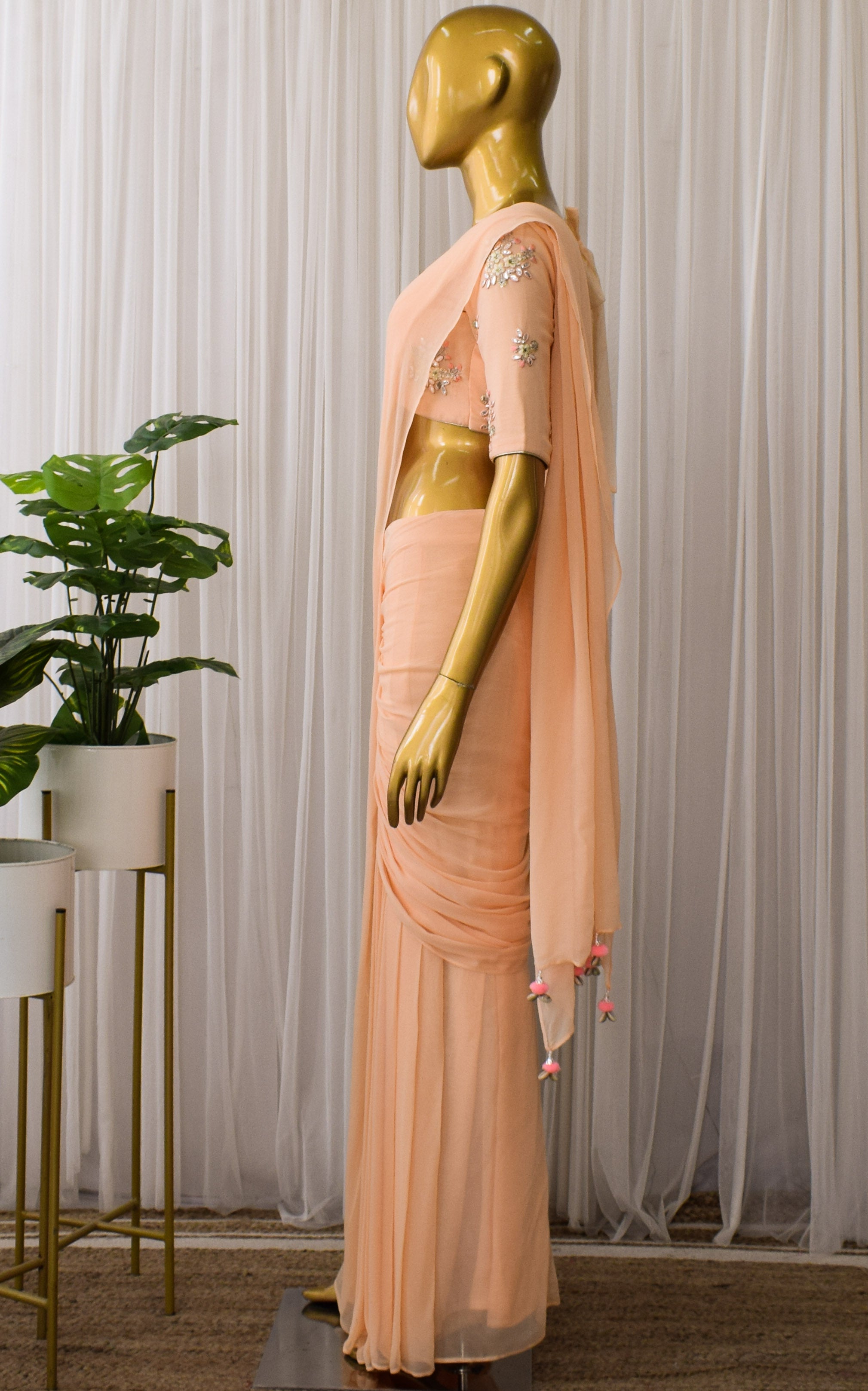 Melon Gota Patti Pre-Stitched Saree