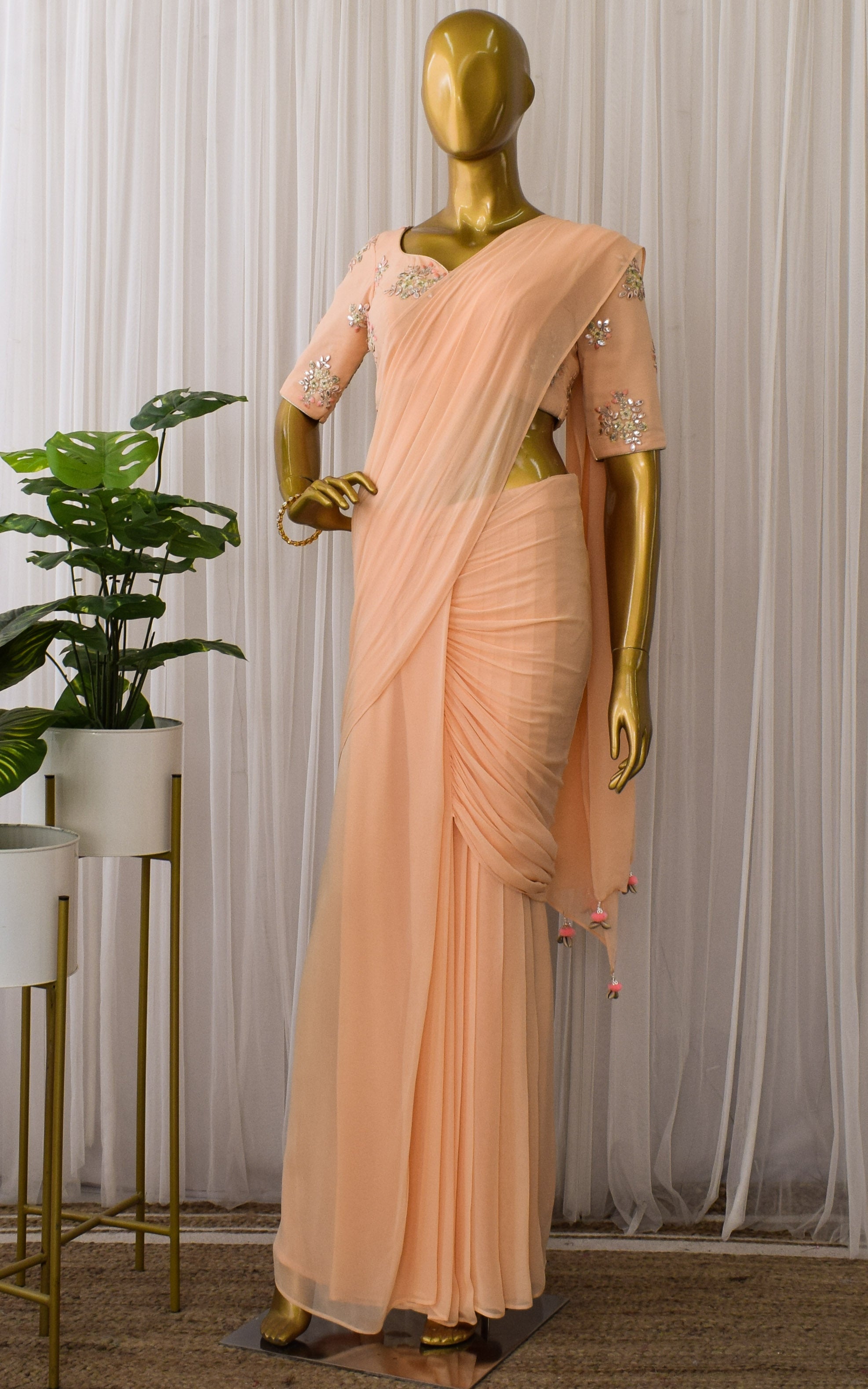 Melon Gota Patti Pre-Stitched Saree