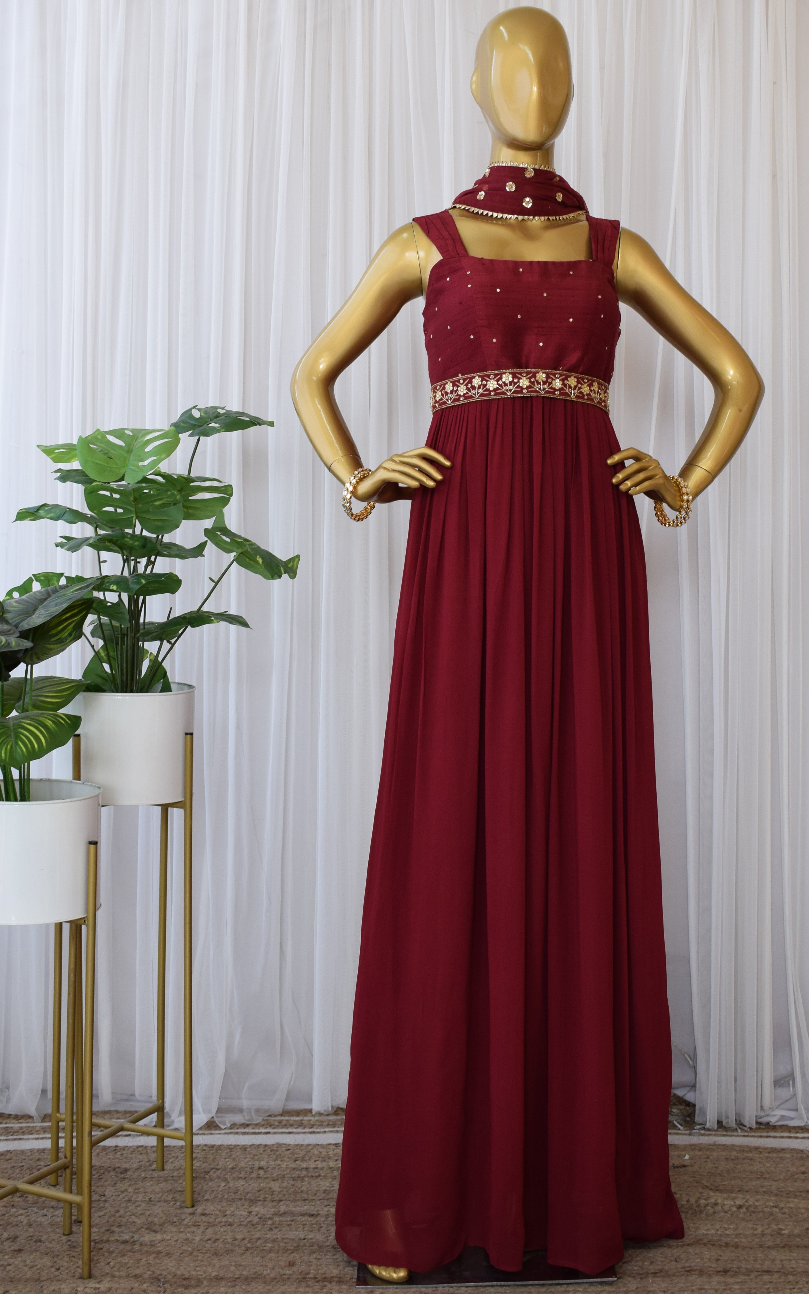 Burgundy Anarkali with Embellished Belt