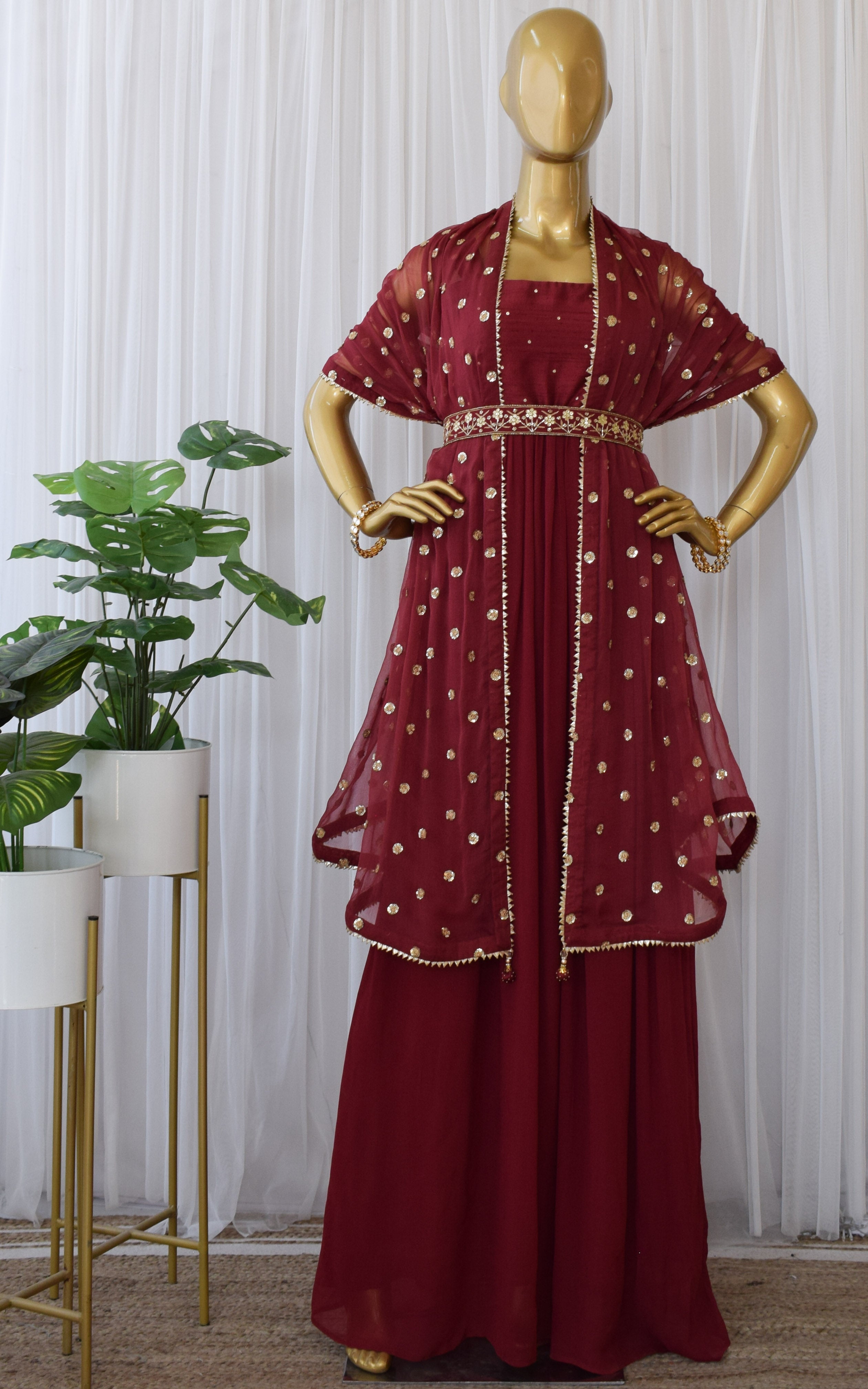 Burgundy Anarkali with Embellished Belt