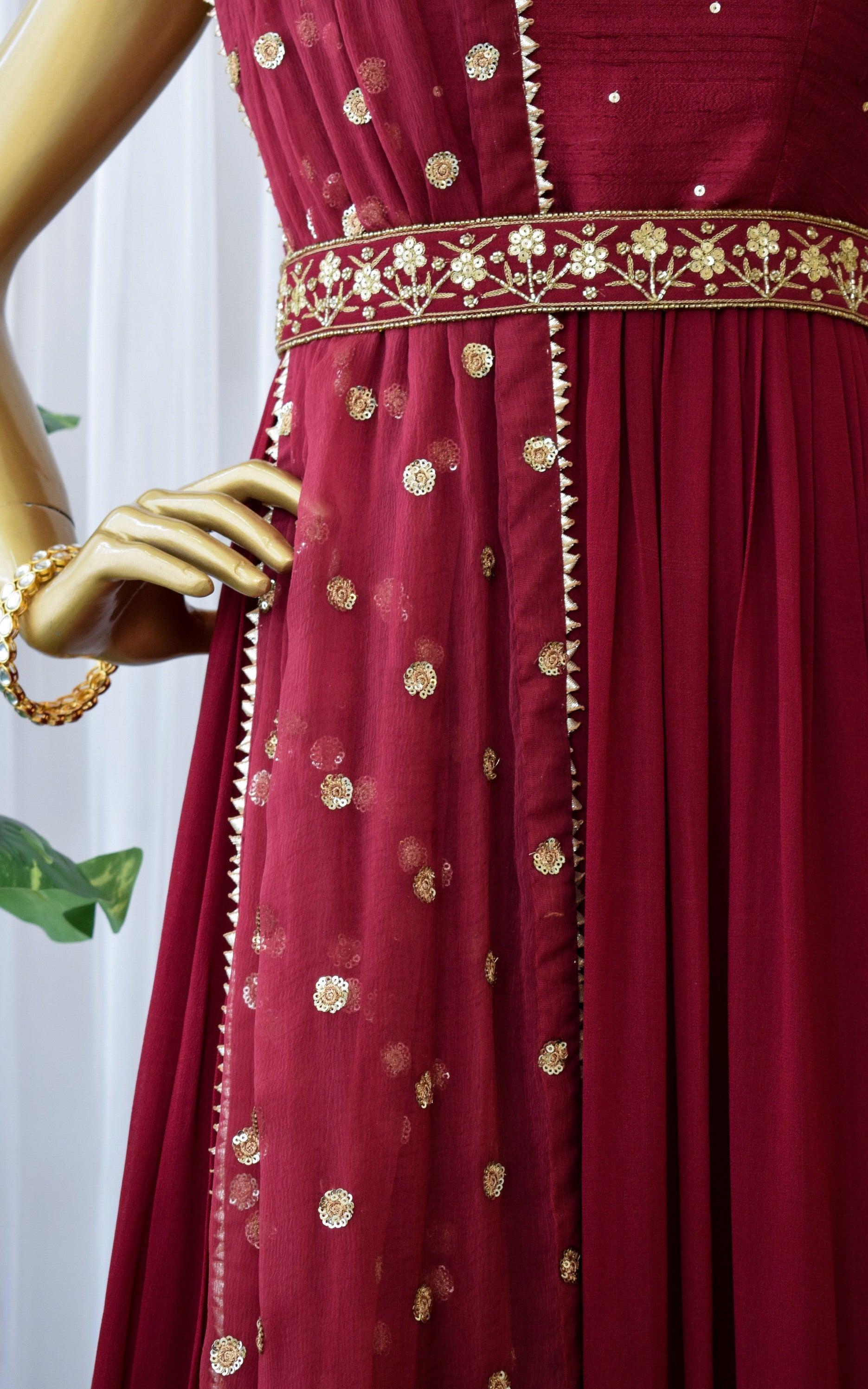 Burgundy Anarkali with Embellished Belt