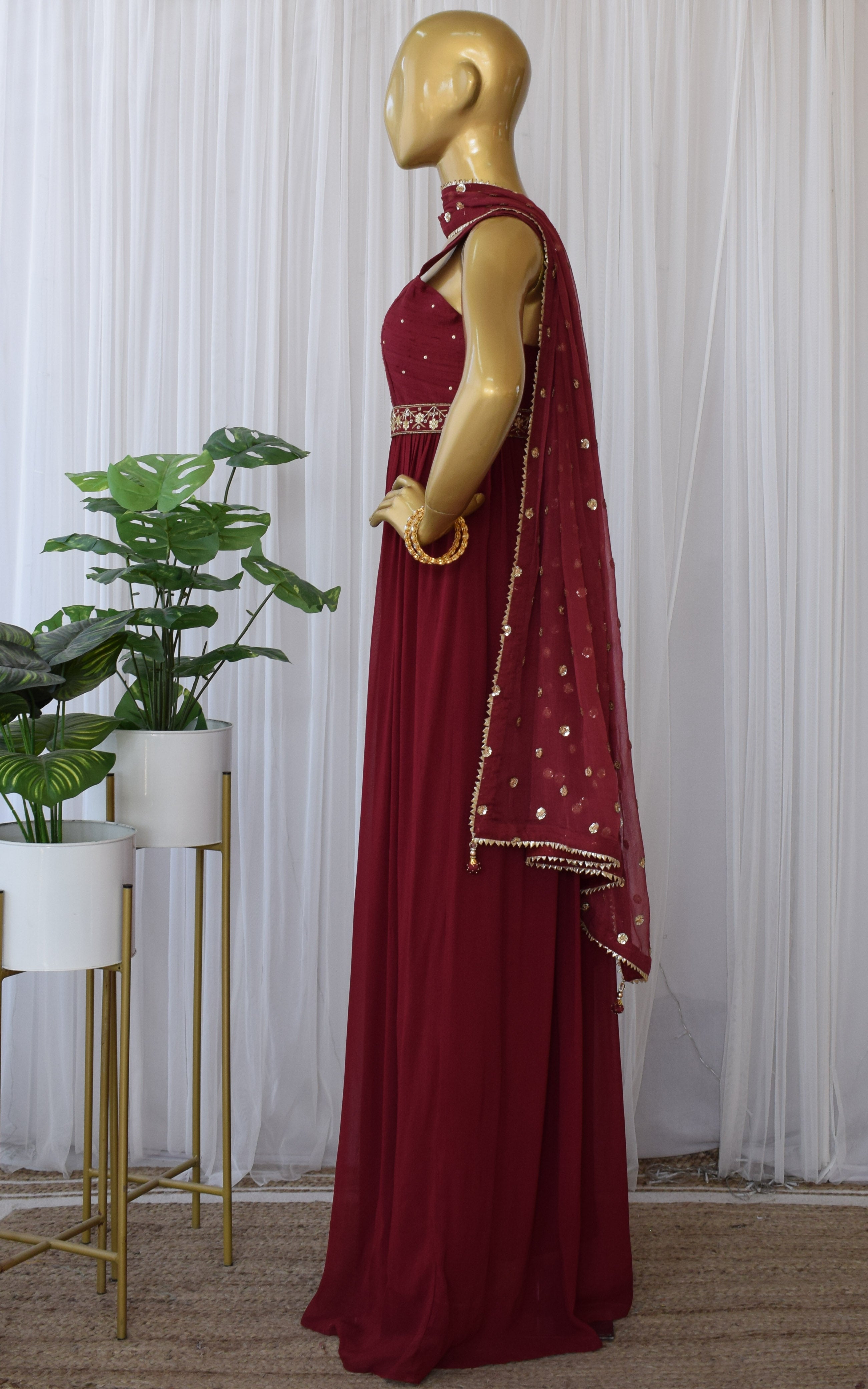 Burgundy Anarkali with Embellished Belt