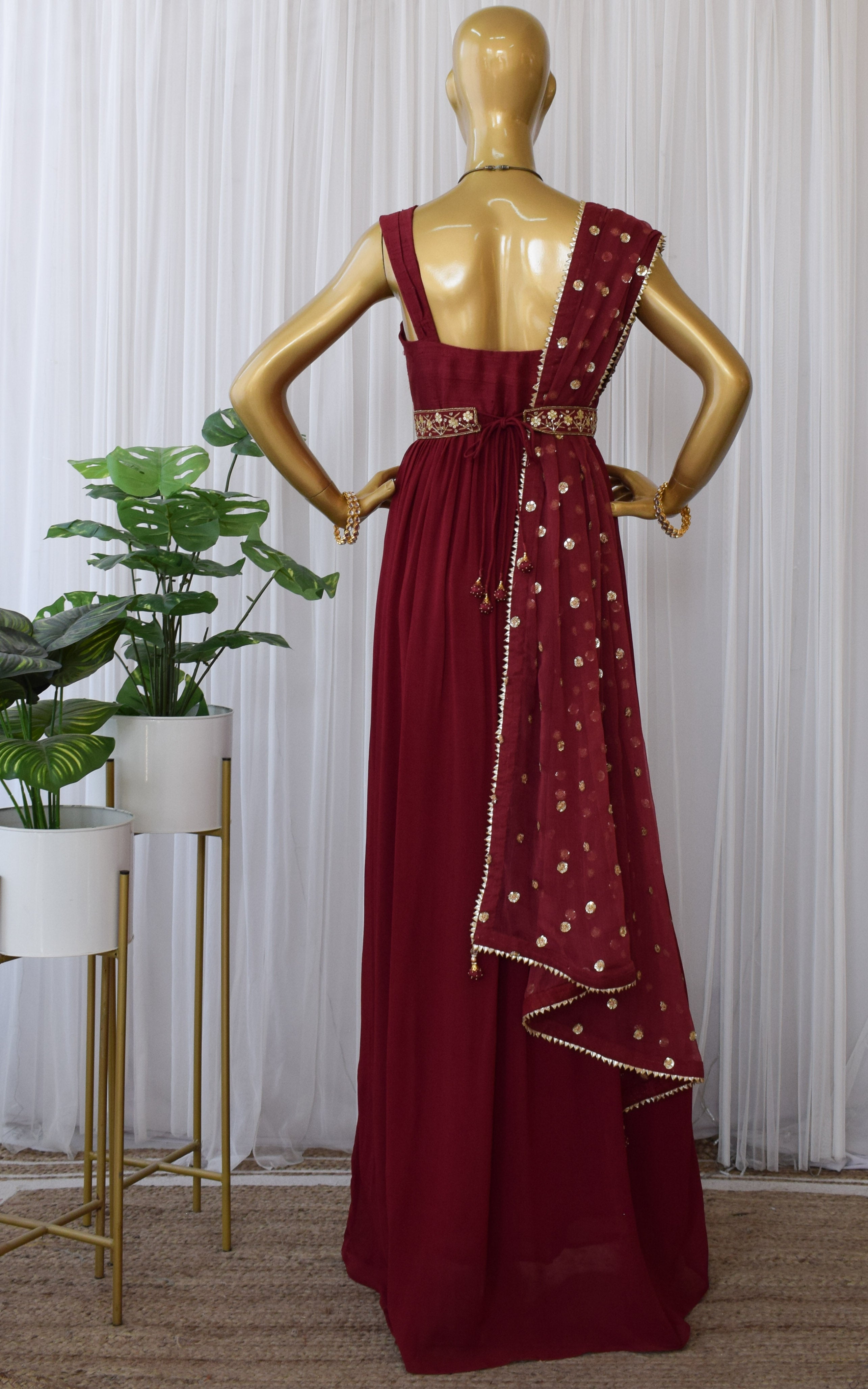 Burgundy Anarkali with Embellished Belt