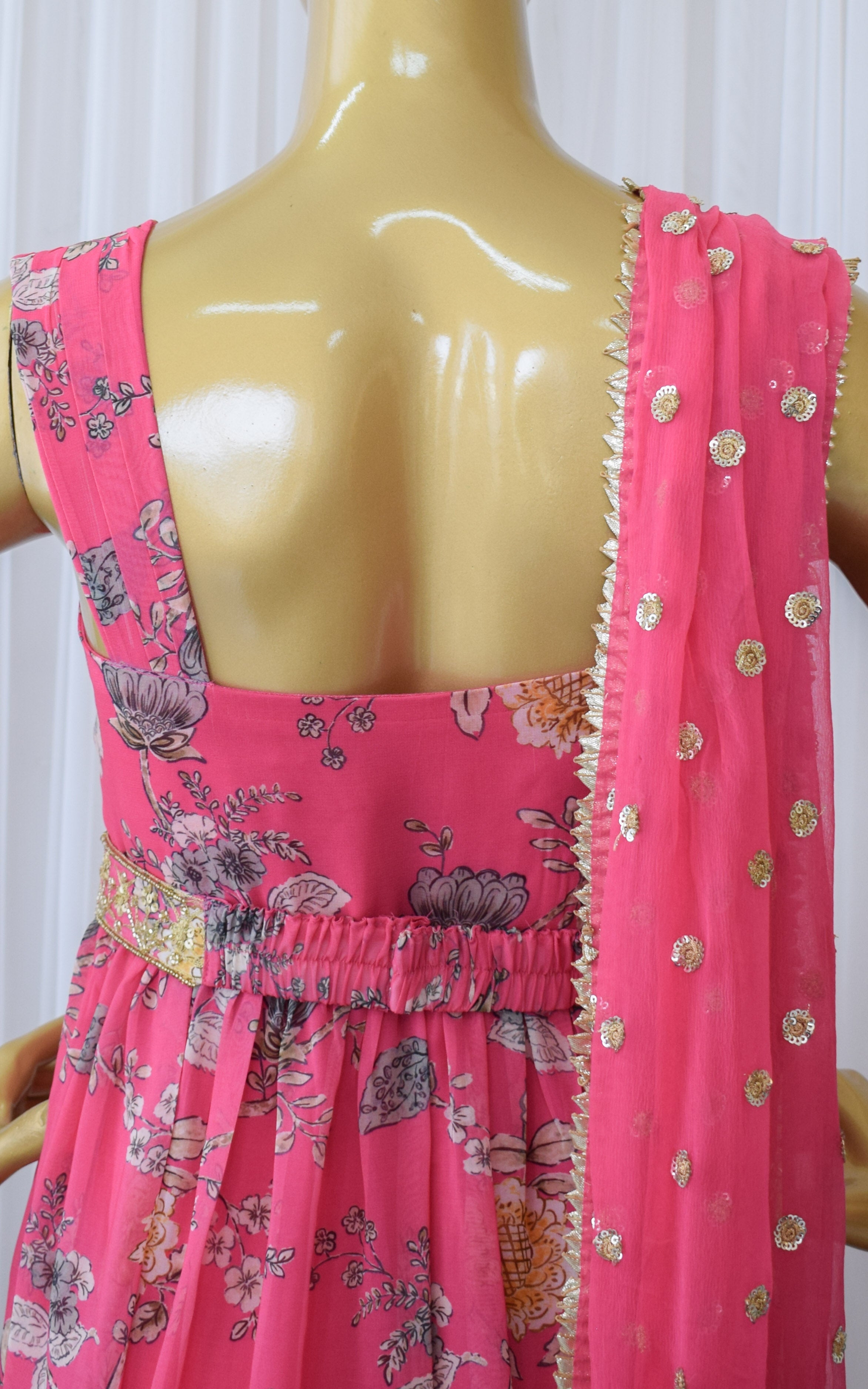 Asees Kaur Pink Floral Printed Georgette Handwork Anarkali with Embellished Belt