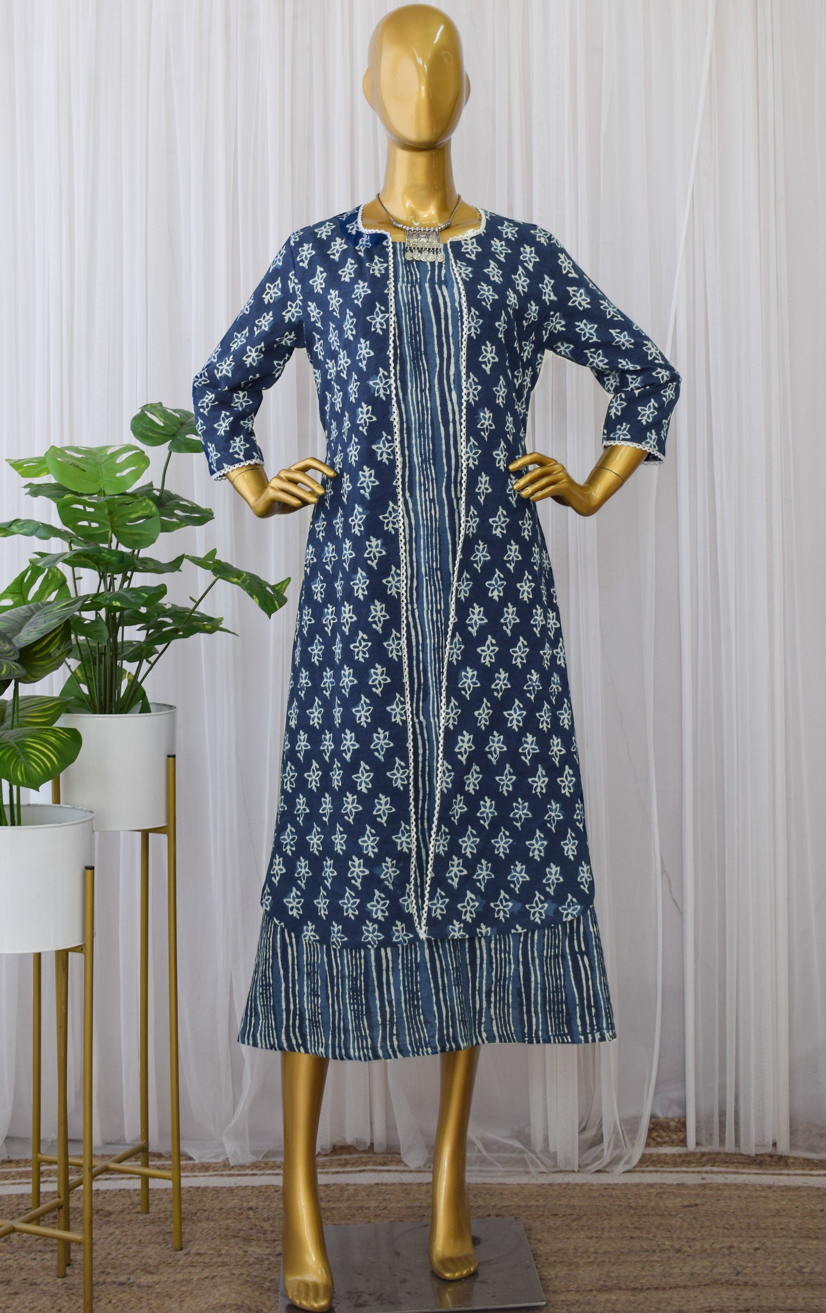 Indigo Kurta Jacket with Cotton Dress
