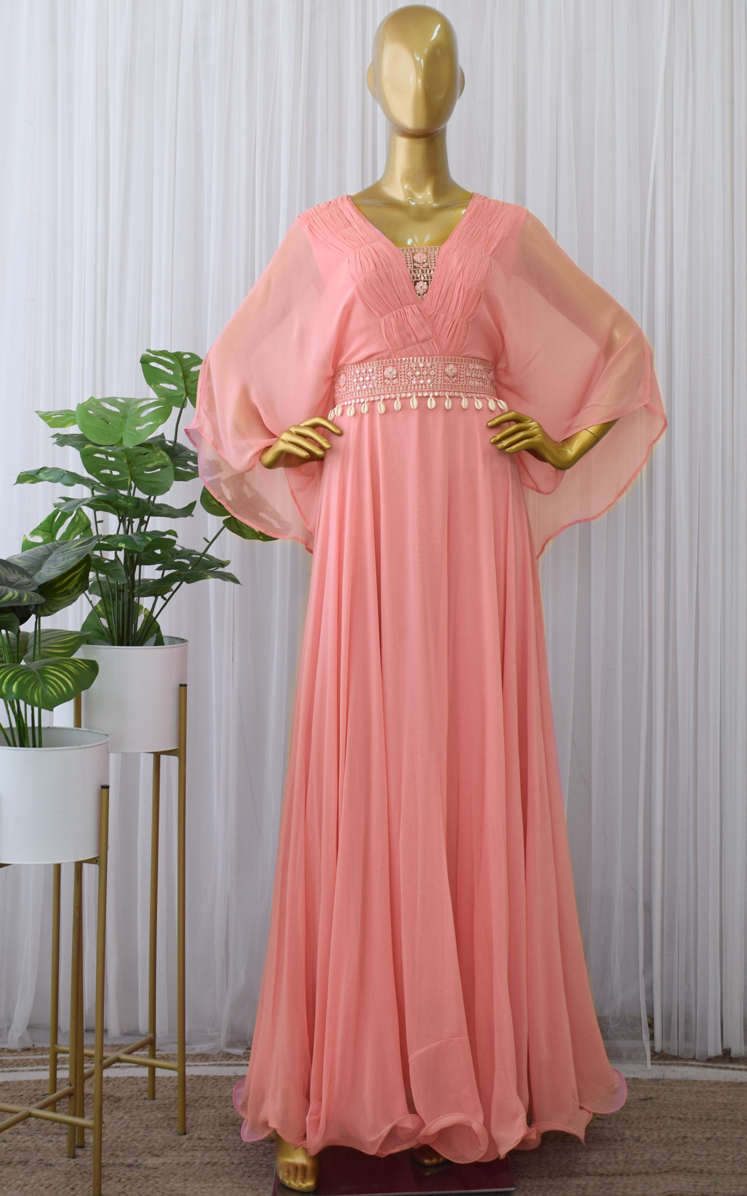 Old Rose Dress With Mirrorwork Belt