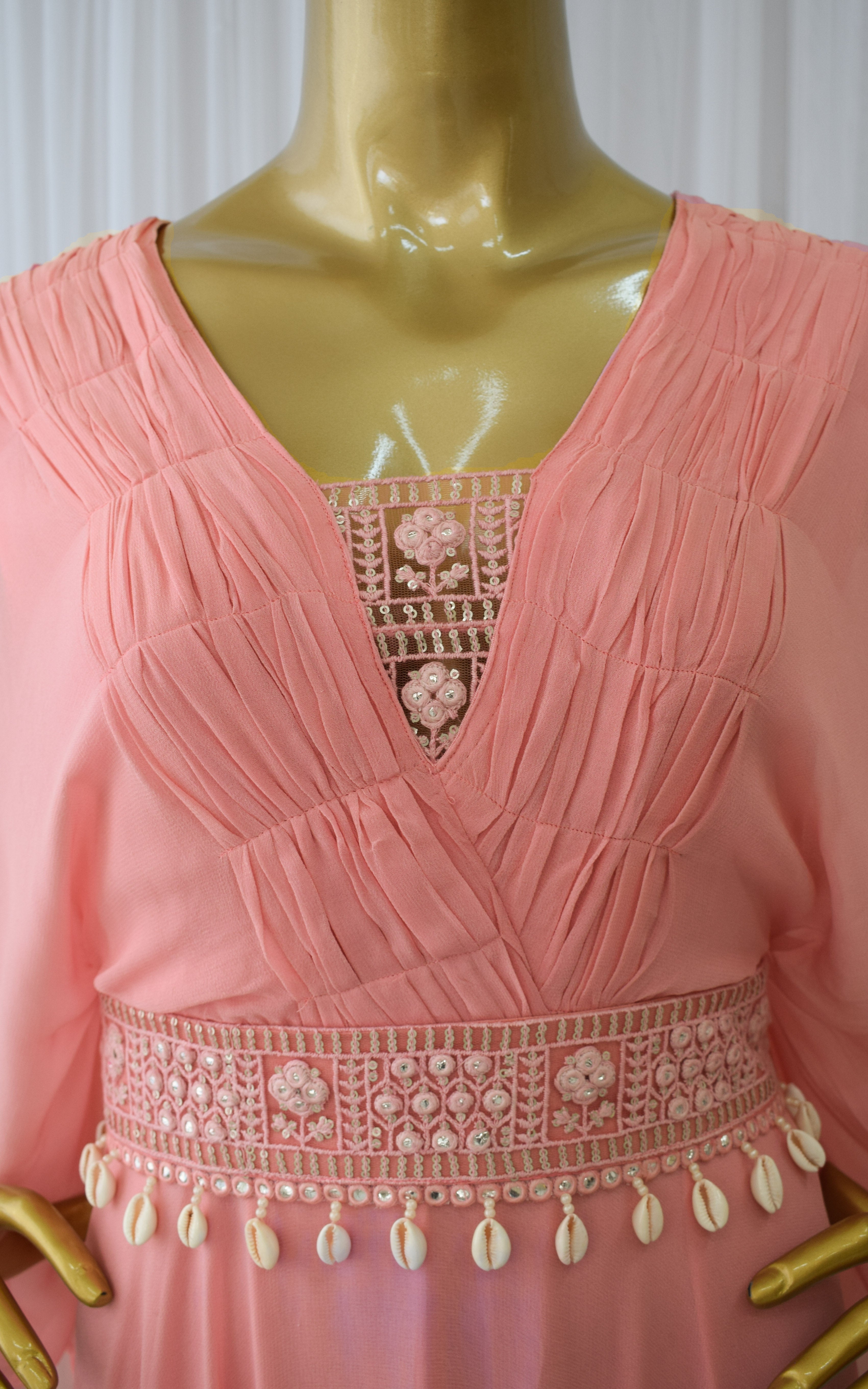 Old Rose Dress With Mirrorwork Belt