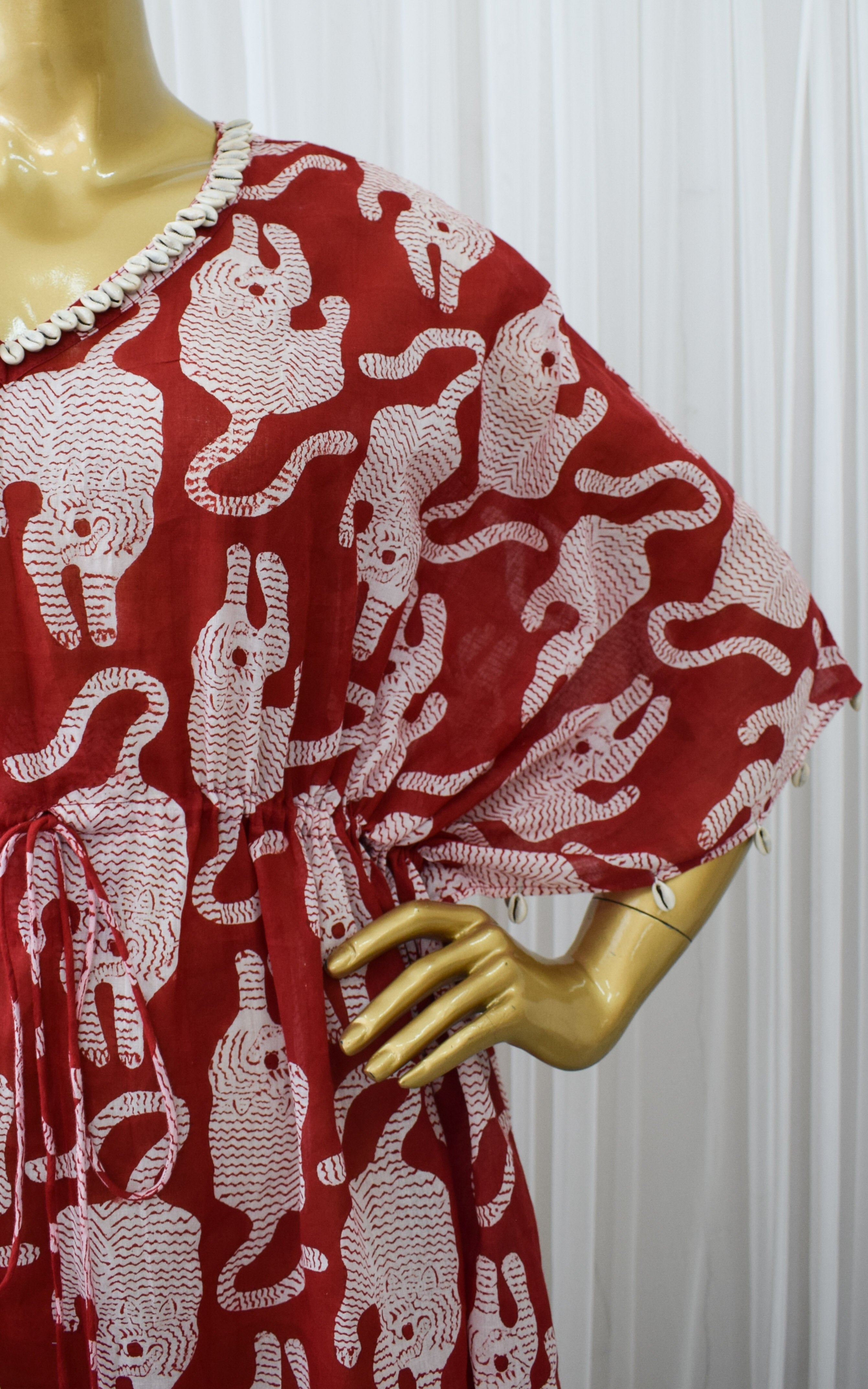 Red Leopard Block Print Kaftan Dress