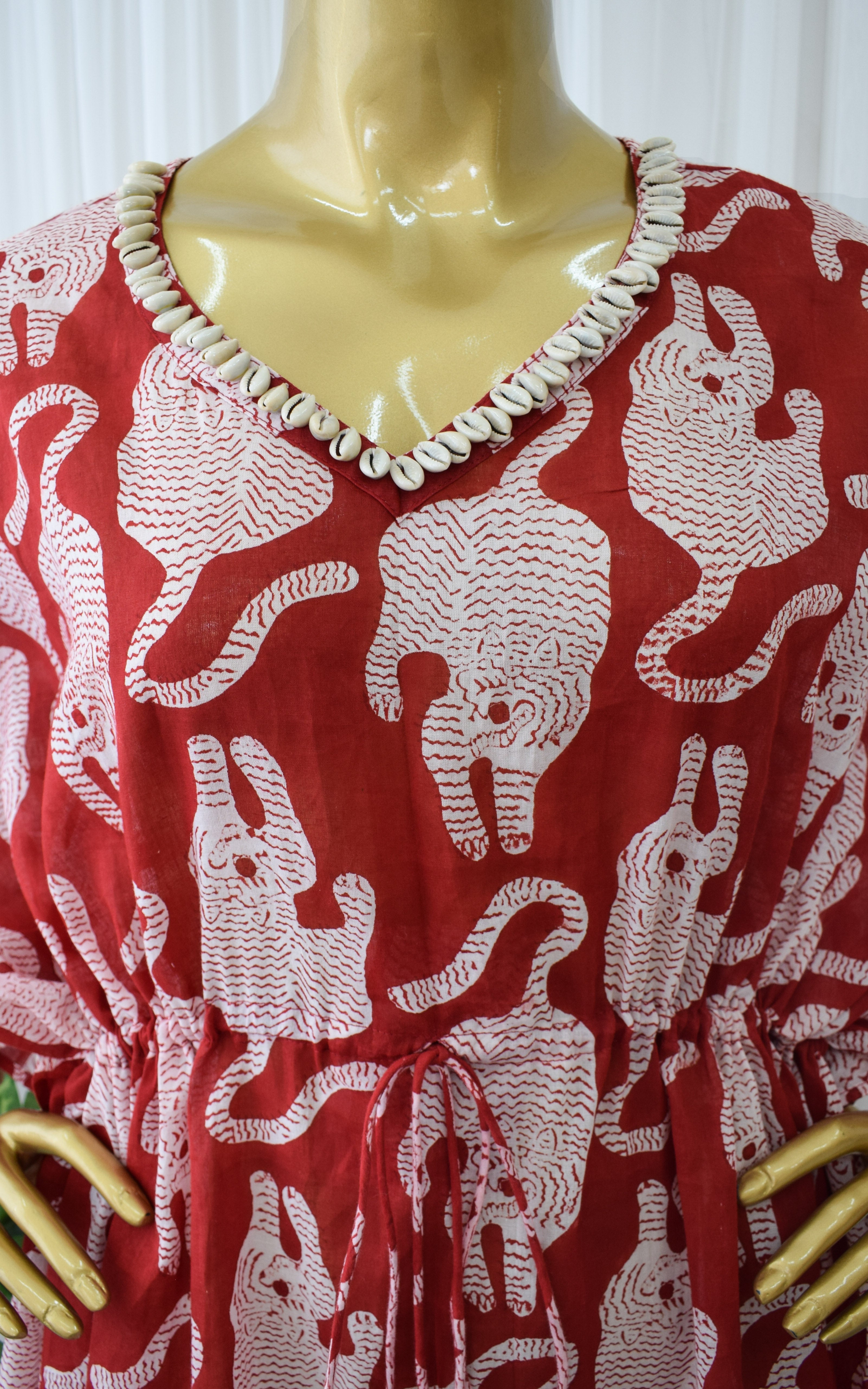 Red Leopard Block Print Kaftan Dress
