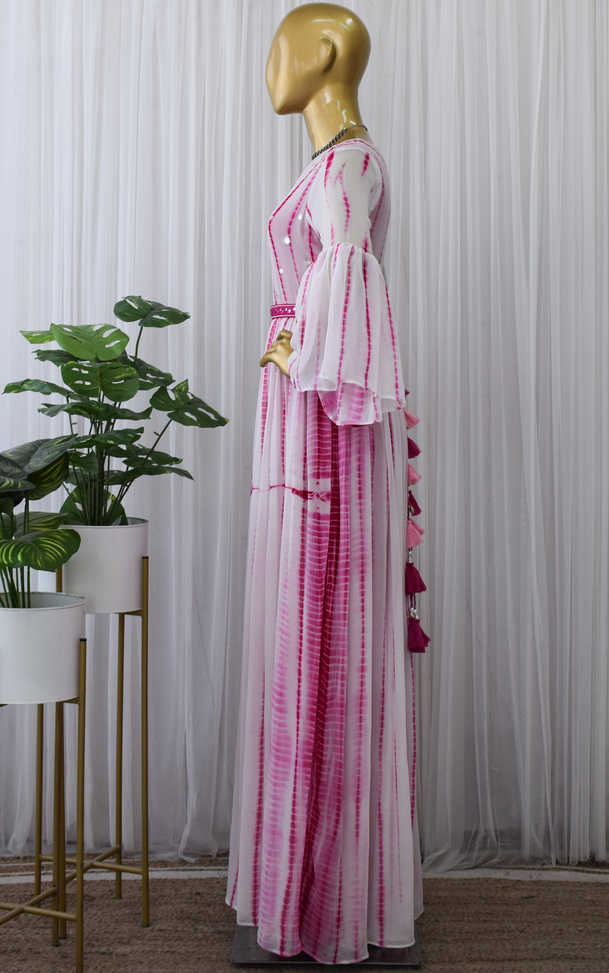 Pink & White Shibori Mirrorwork Jumpsuit