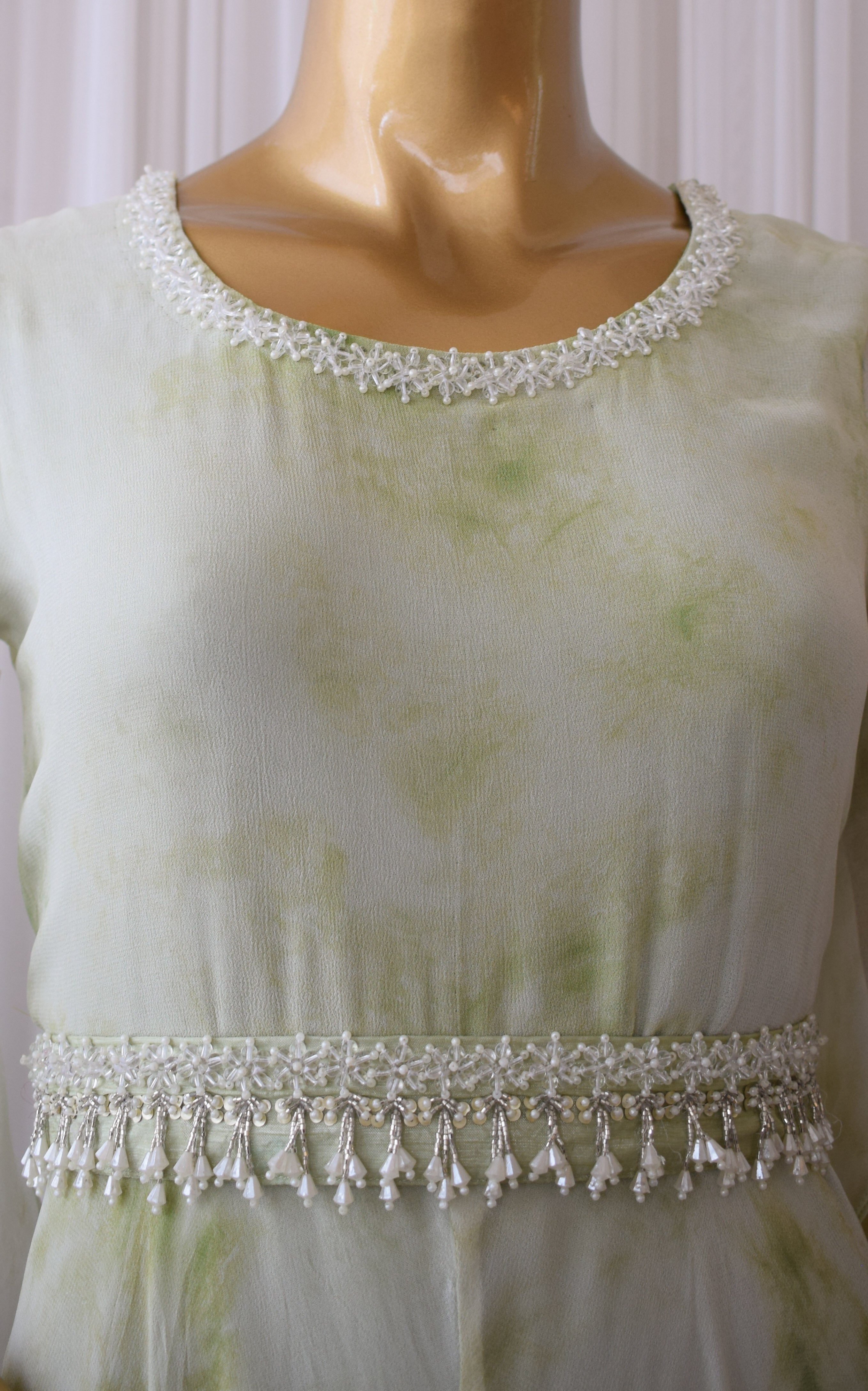 Sage Green Shibori Jumpsuit with Embellished Belt