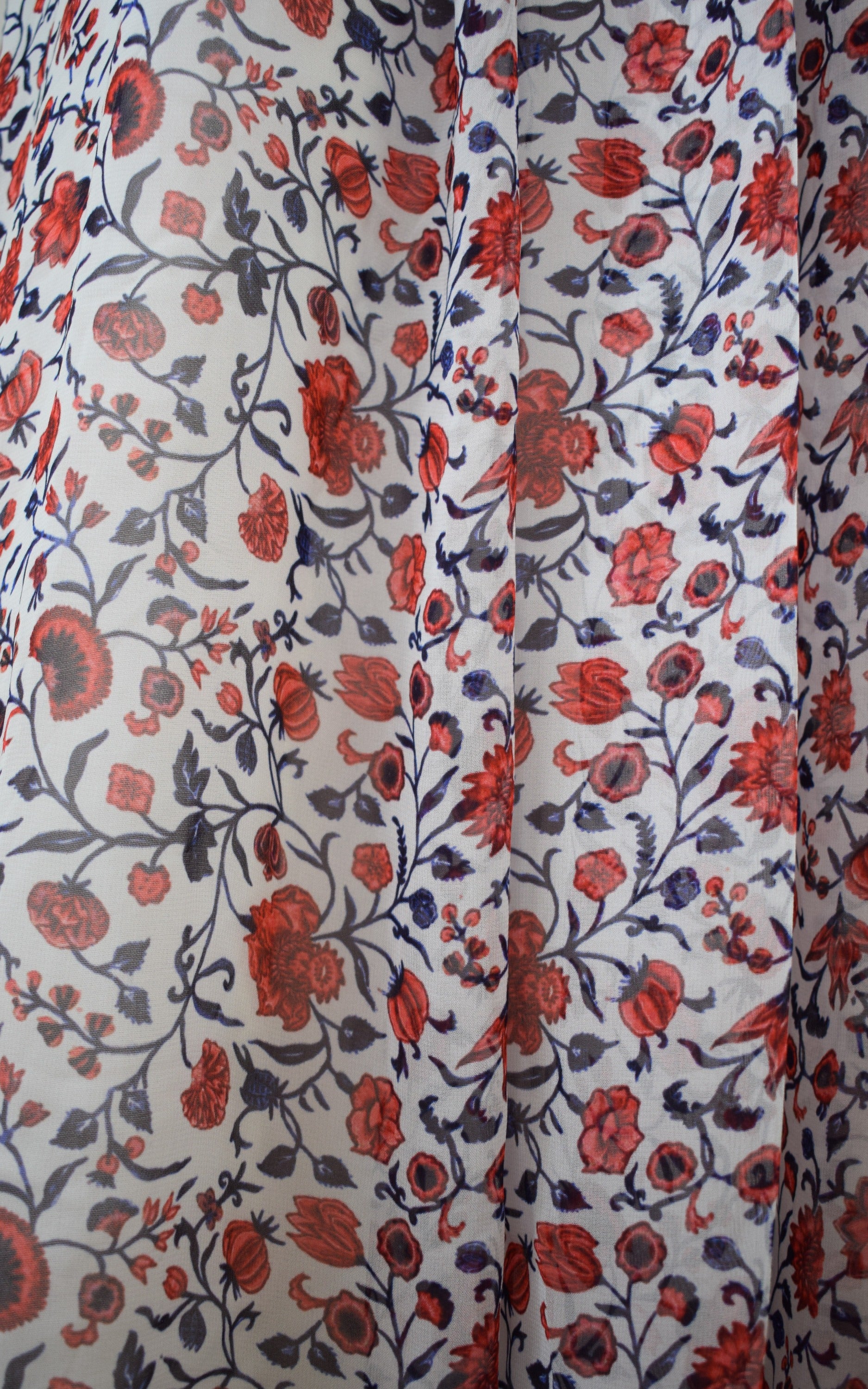 Red & White Floral Printed Georgette Kaftan Dress