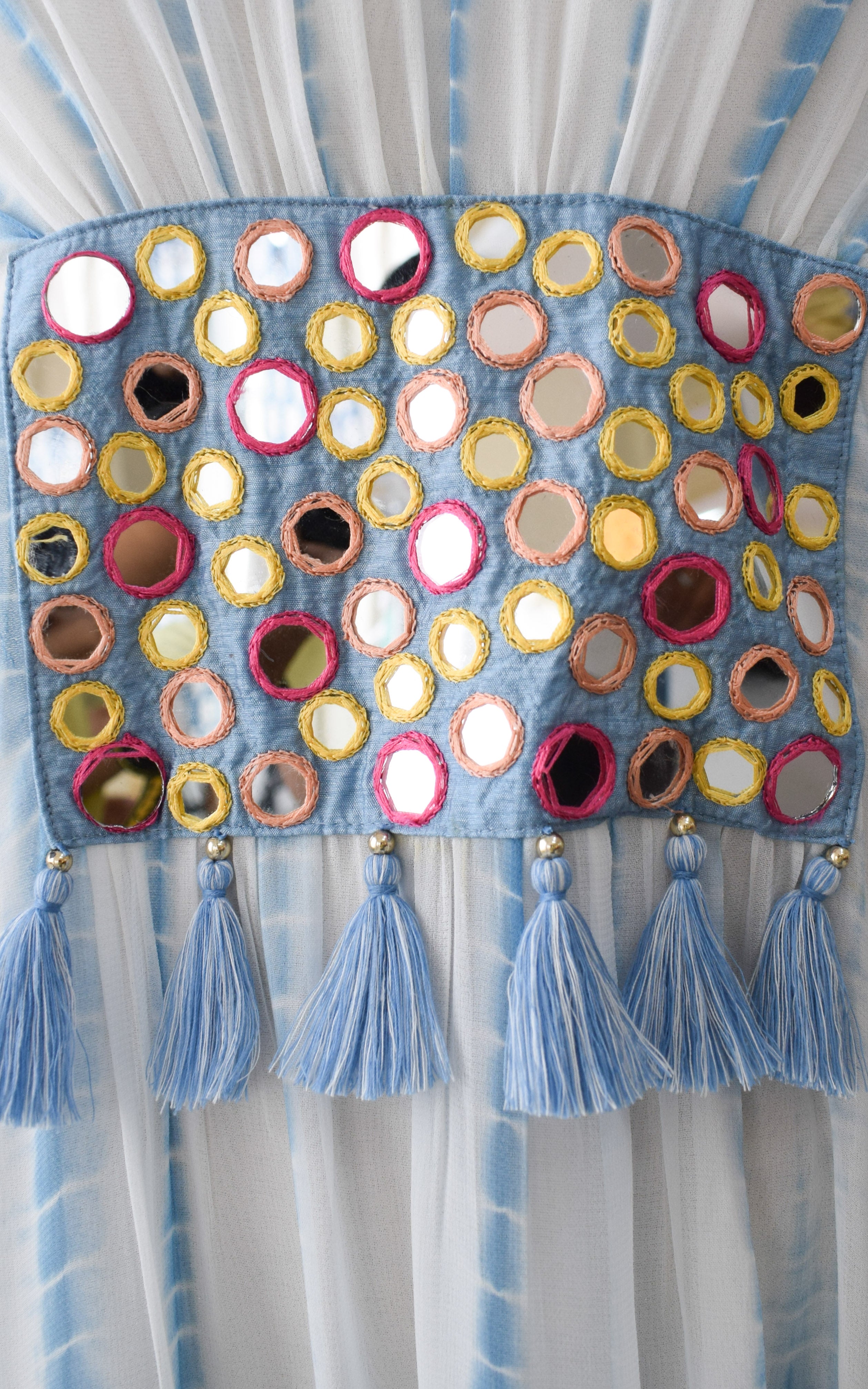 Blue Mirror Embellished Shibori Kaftan Dress