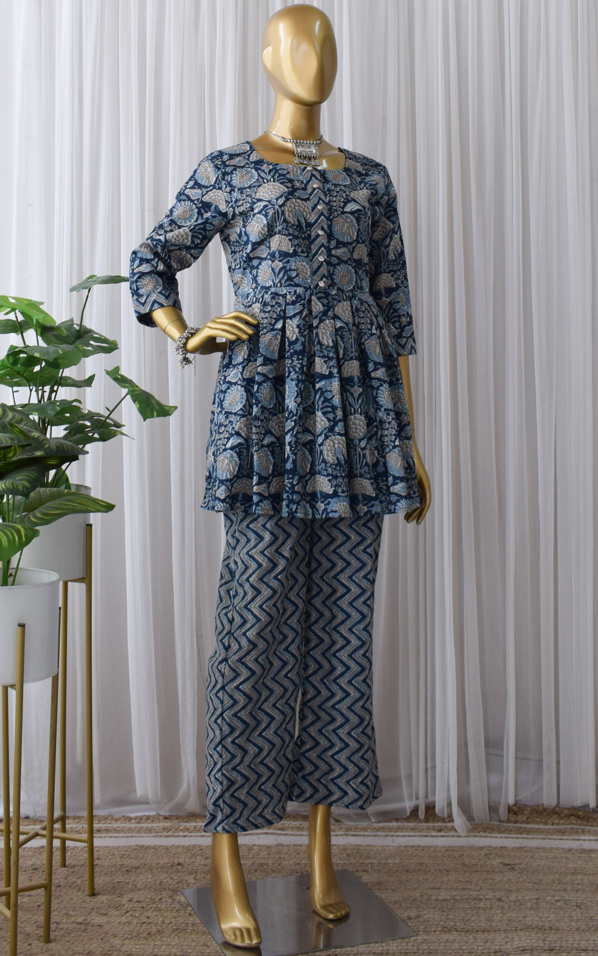 Midnight Blue Block Print Co-Ord Set