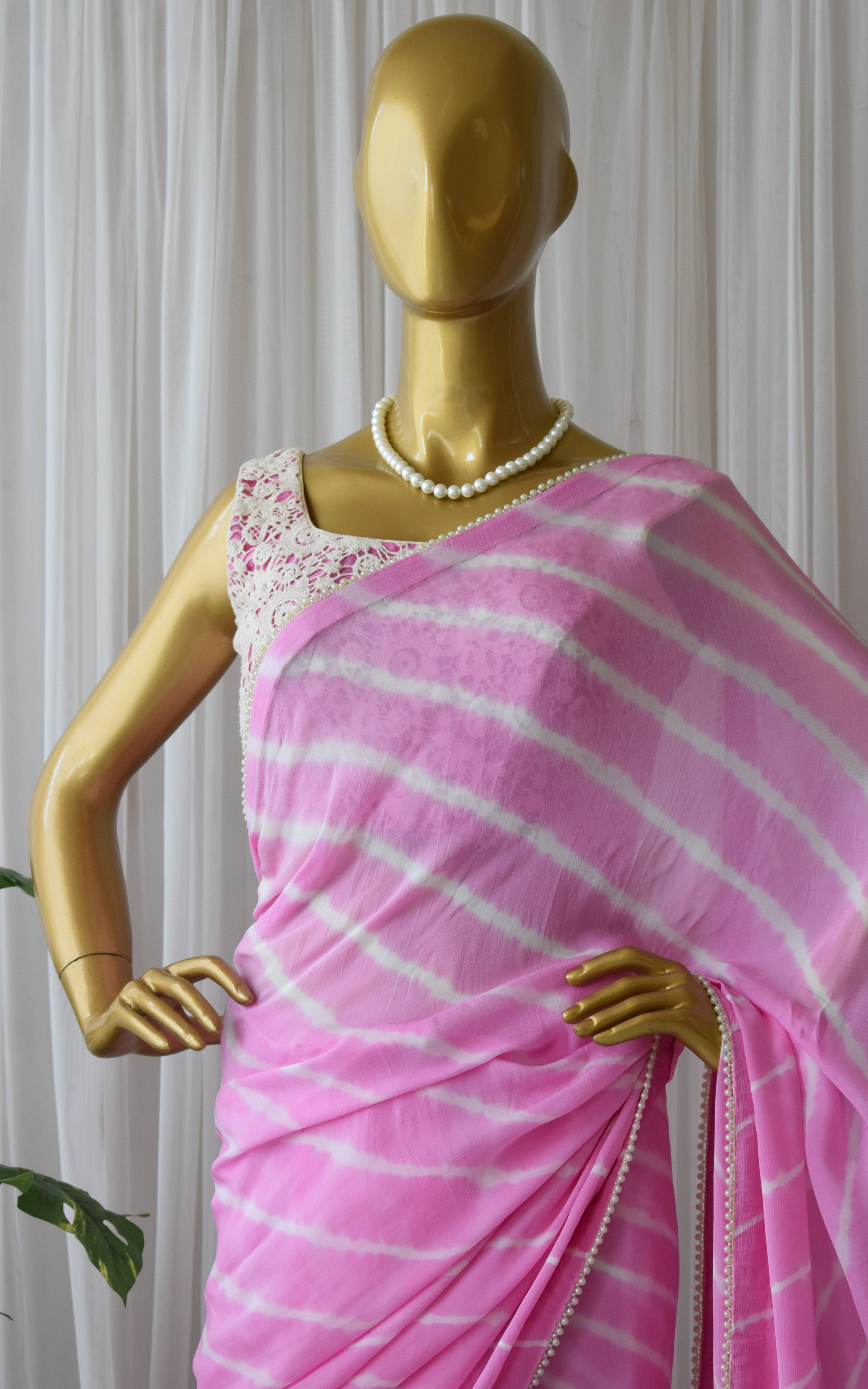 Light Pink Leheriya Saree