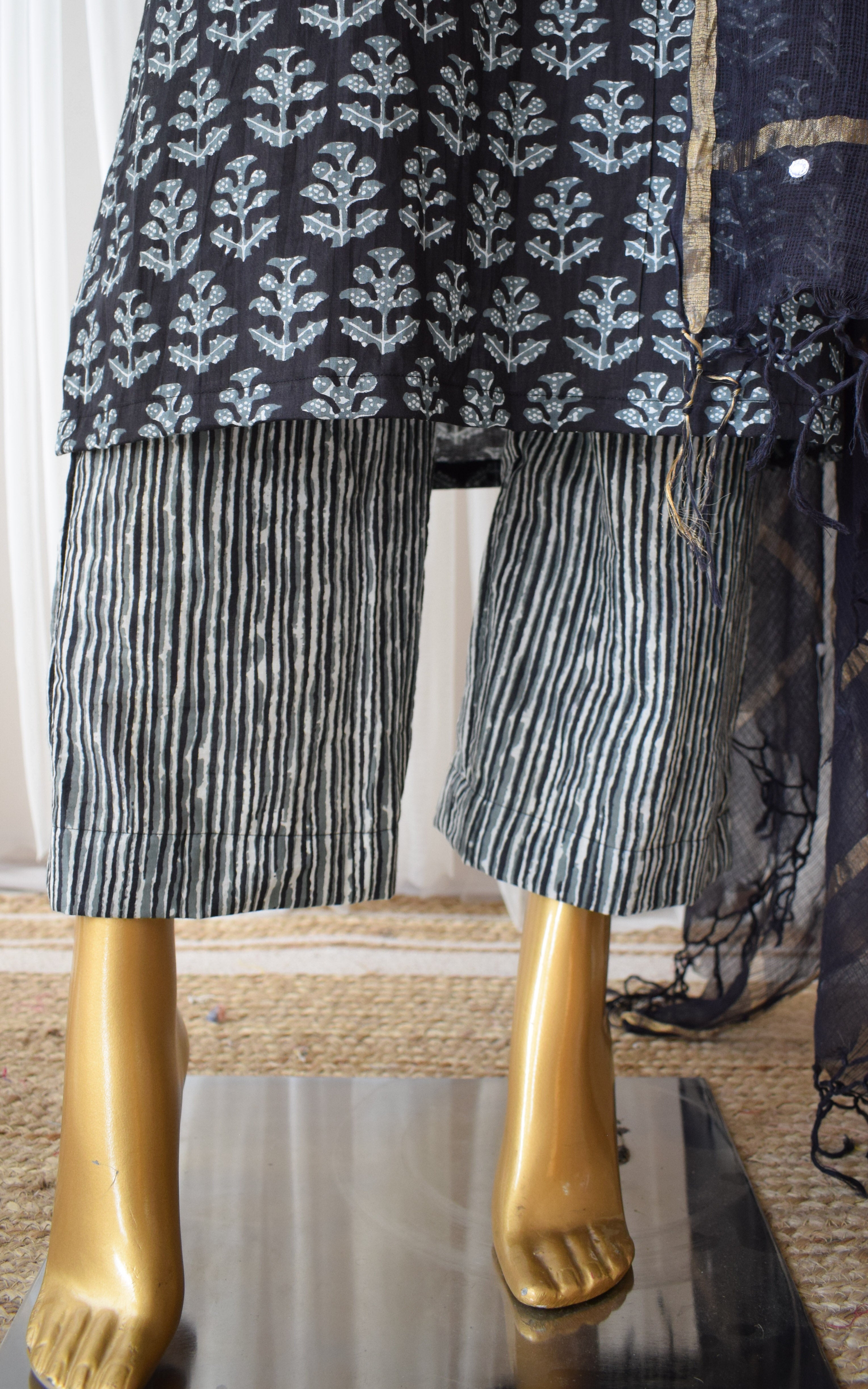 Black Block Print Kurta Set
