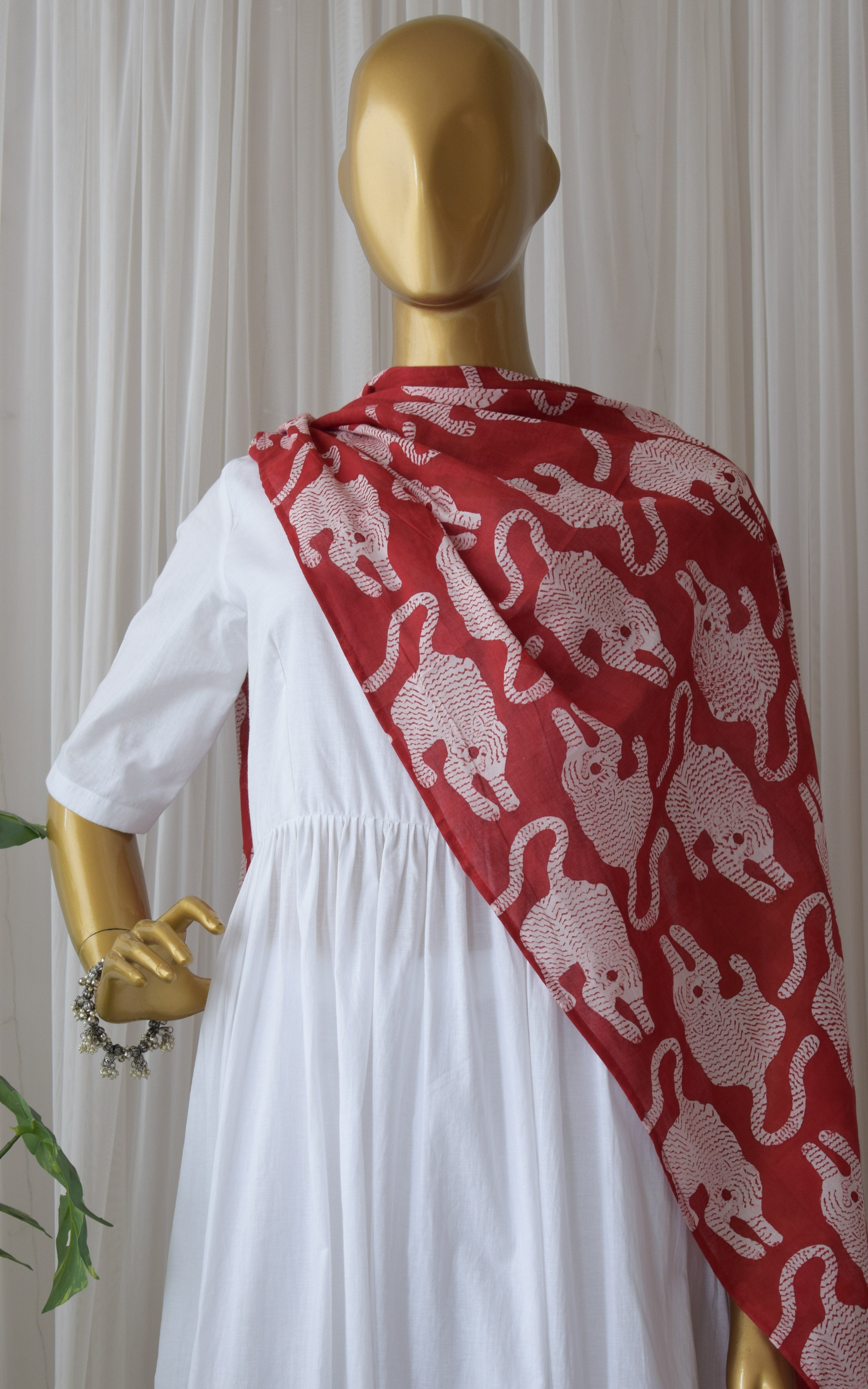 Red Block Print Dupatta