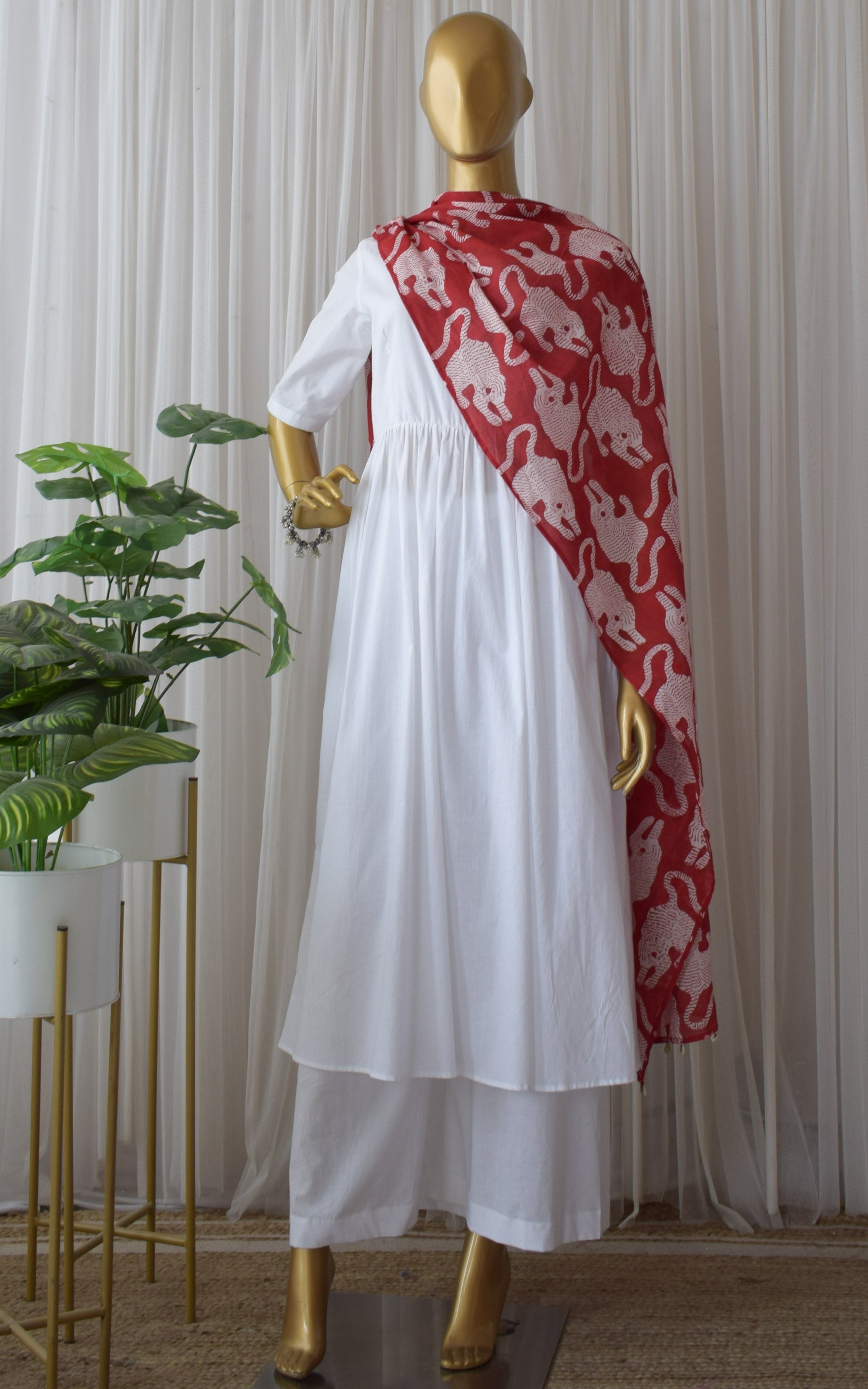 Red Block Print Dupatta