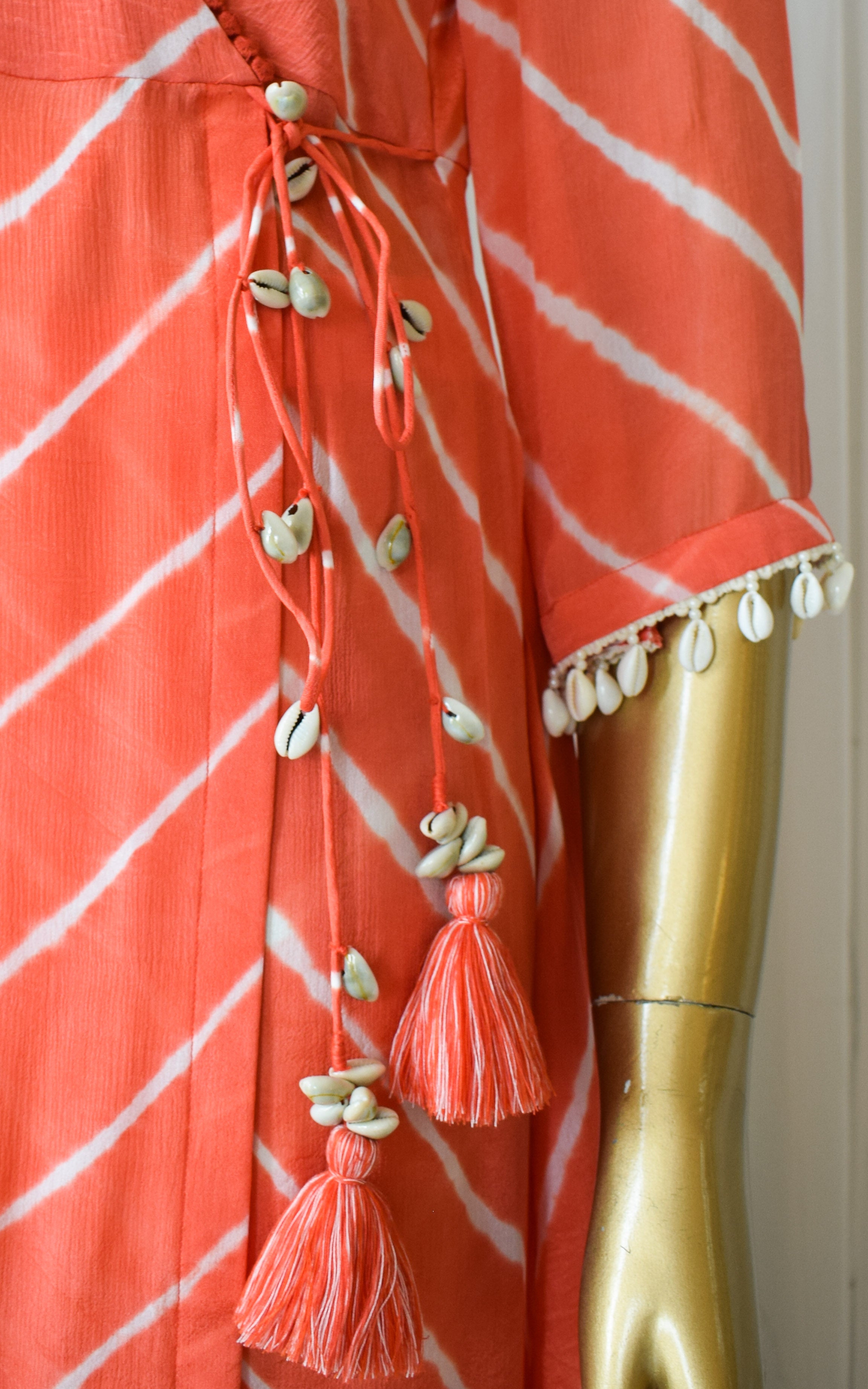 Tomato Red Leheriya Anarkali Kurta & Pant Set