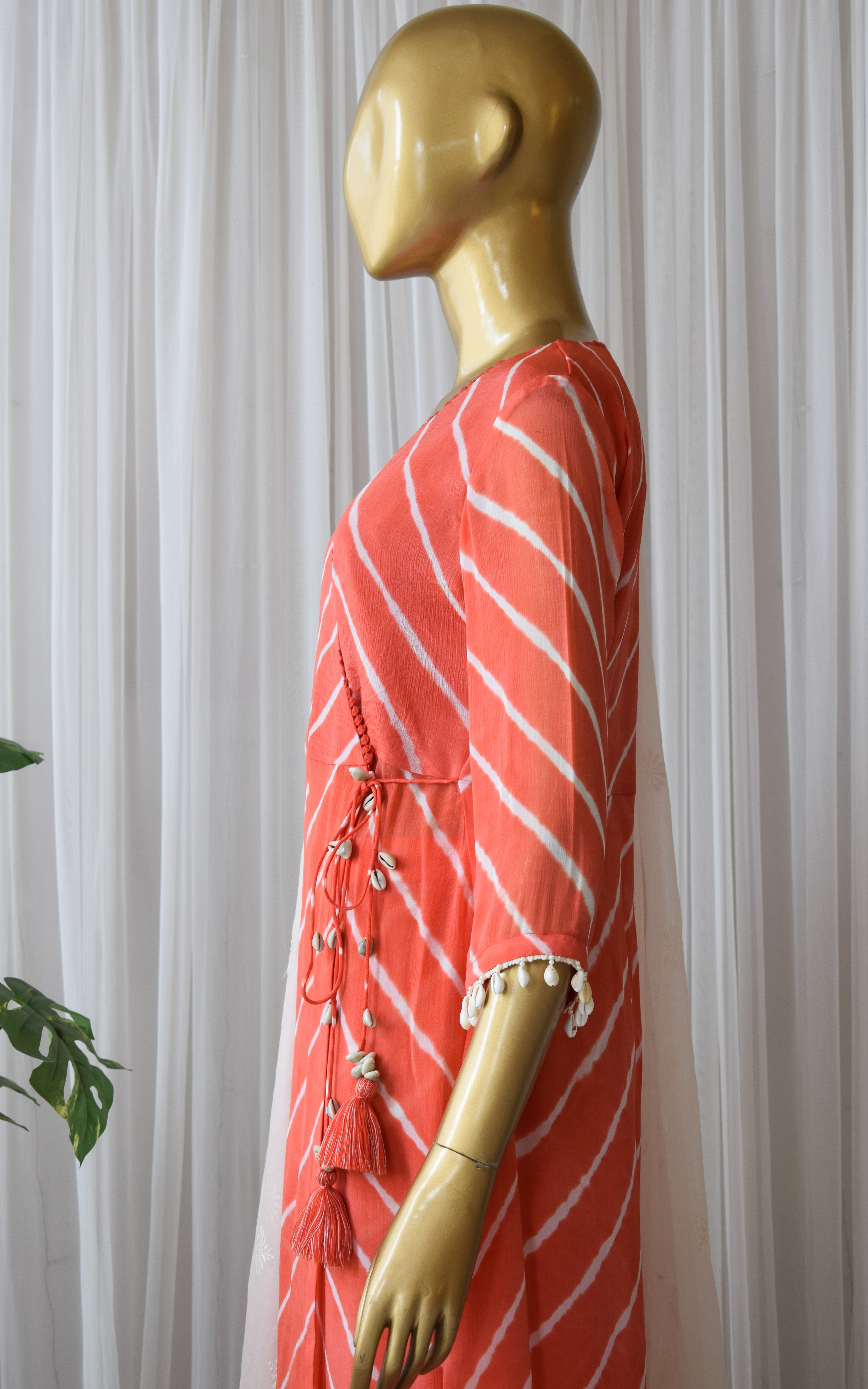 Tomato Red Leheriya Anarkali Kurta & Pant Set