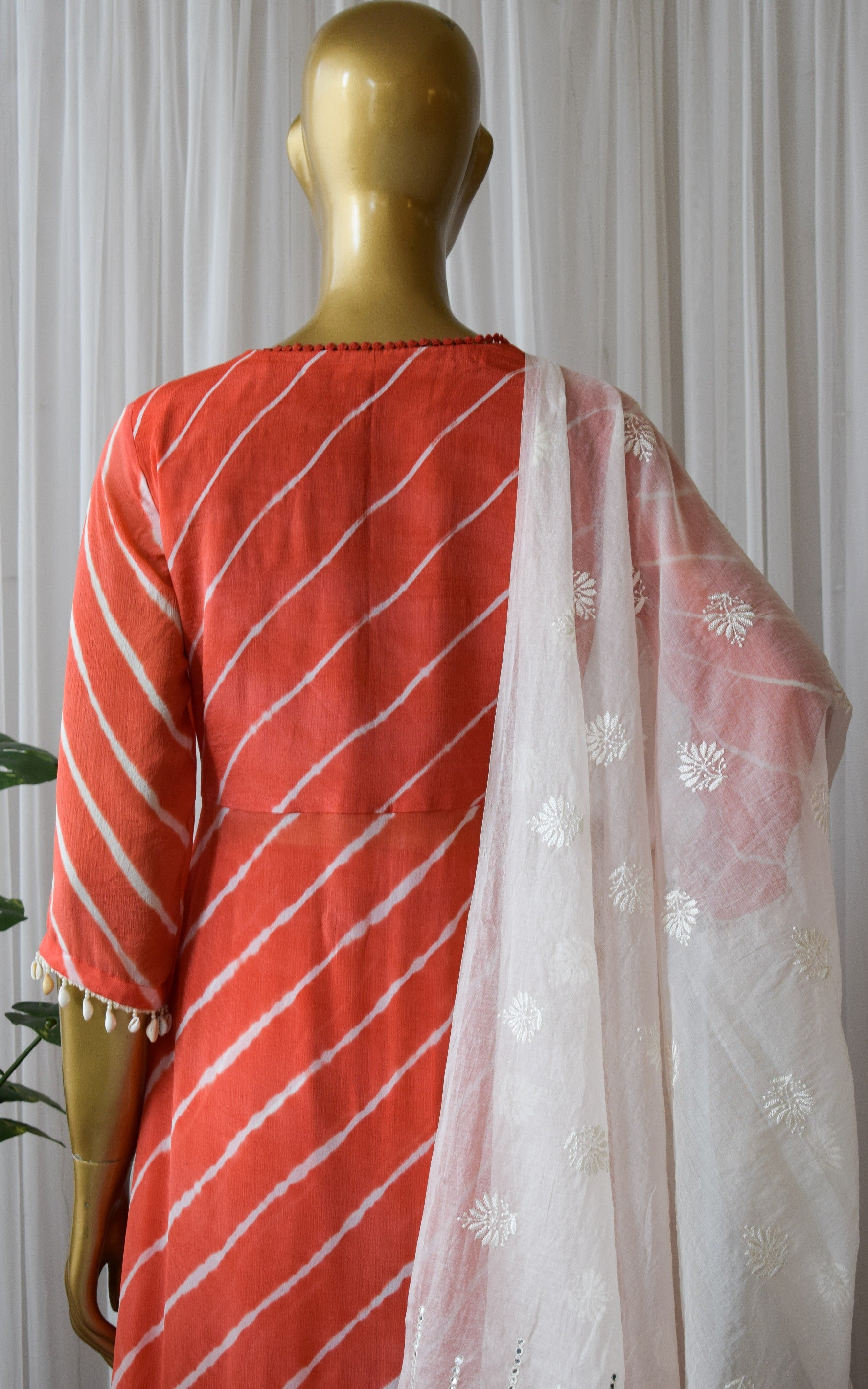 Tomato Red Leheriya Anarkali Kurta & Pant Set