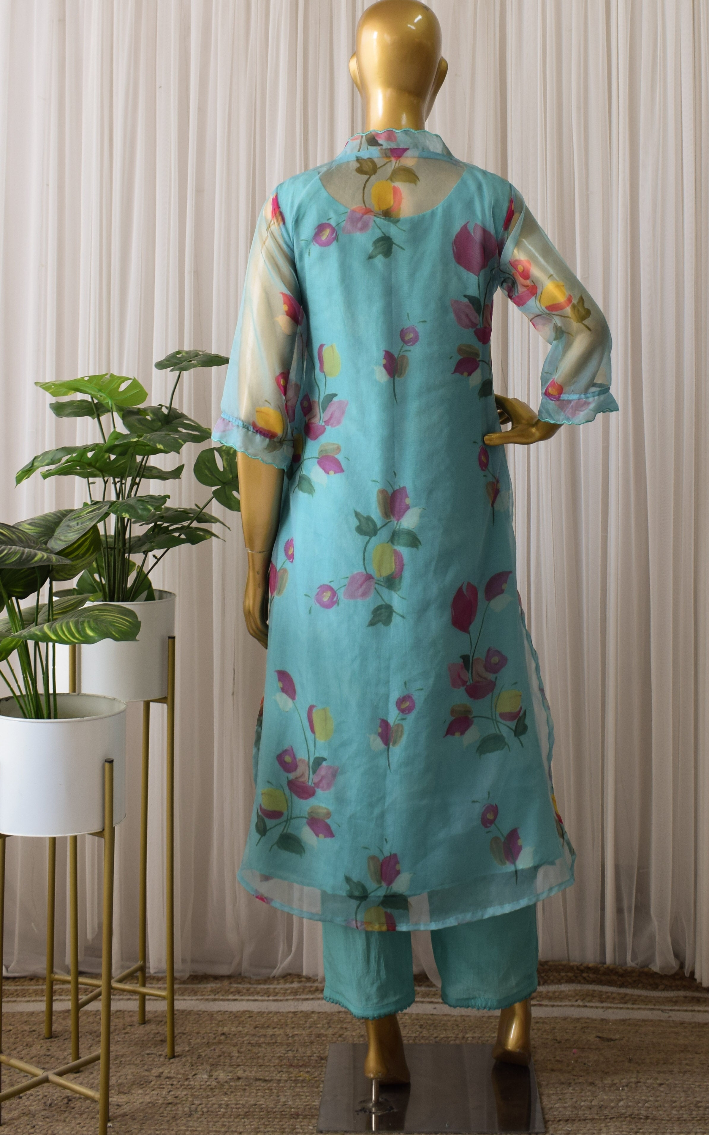 Tiffany Blue Organza Jacket-Kurta Set