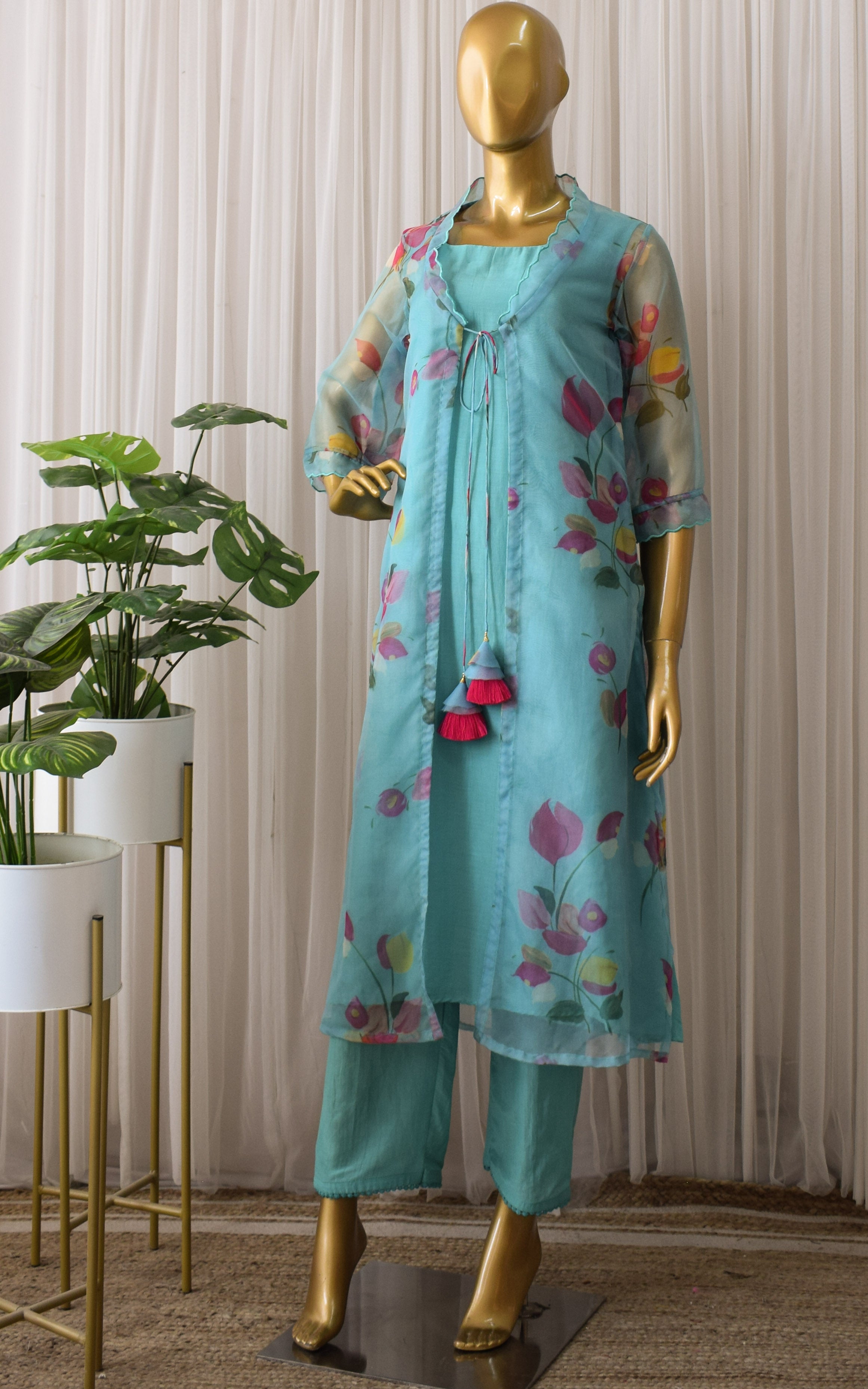 Tiffany Blue Organza Jacket-Kurta Set