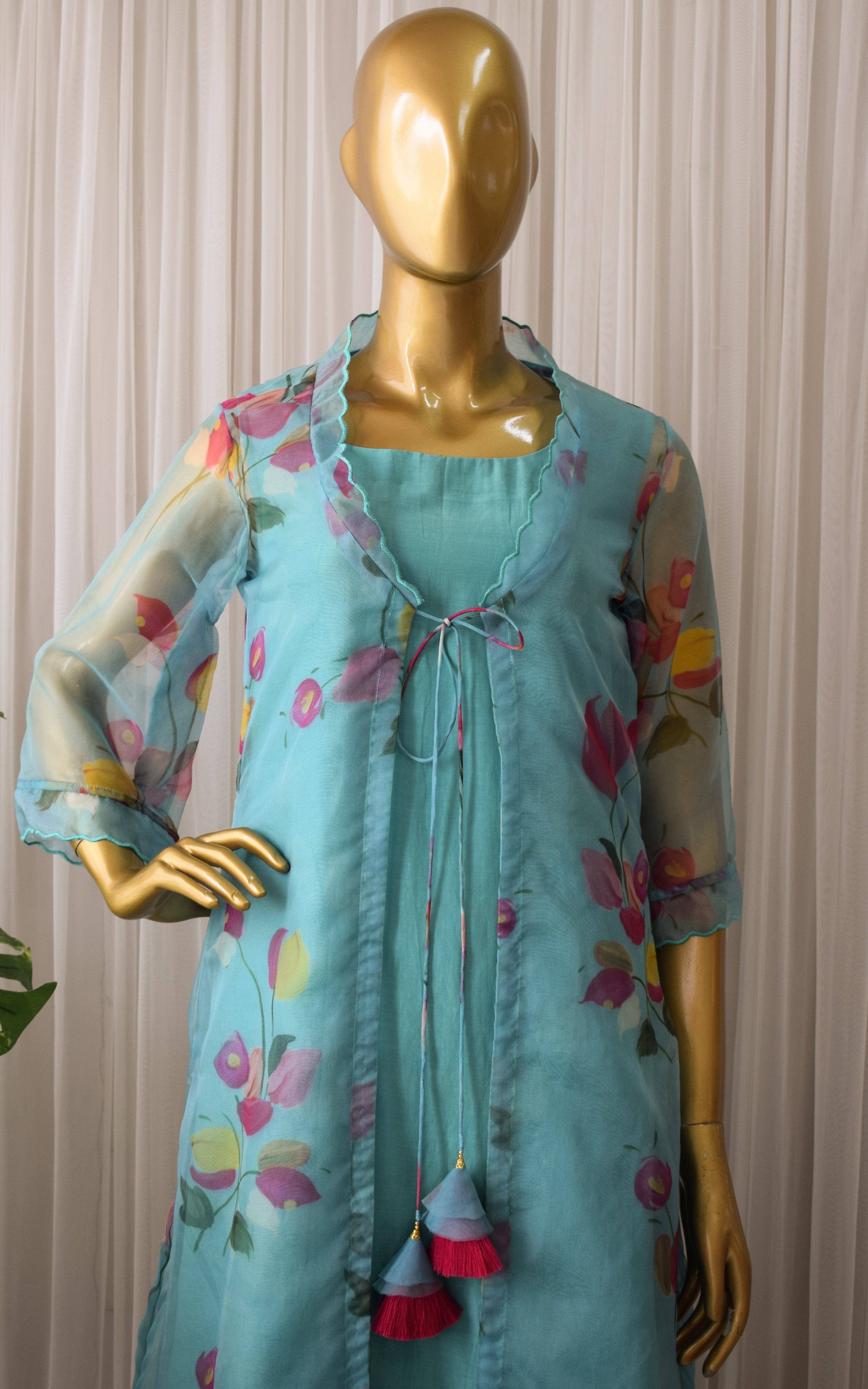 Tiffany Blue Organza Jacket-Kurta Set