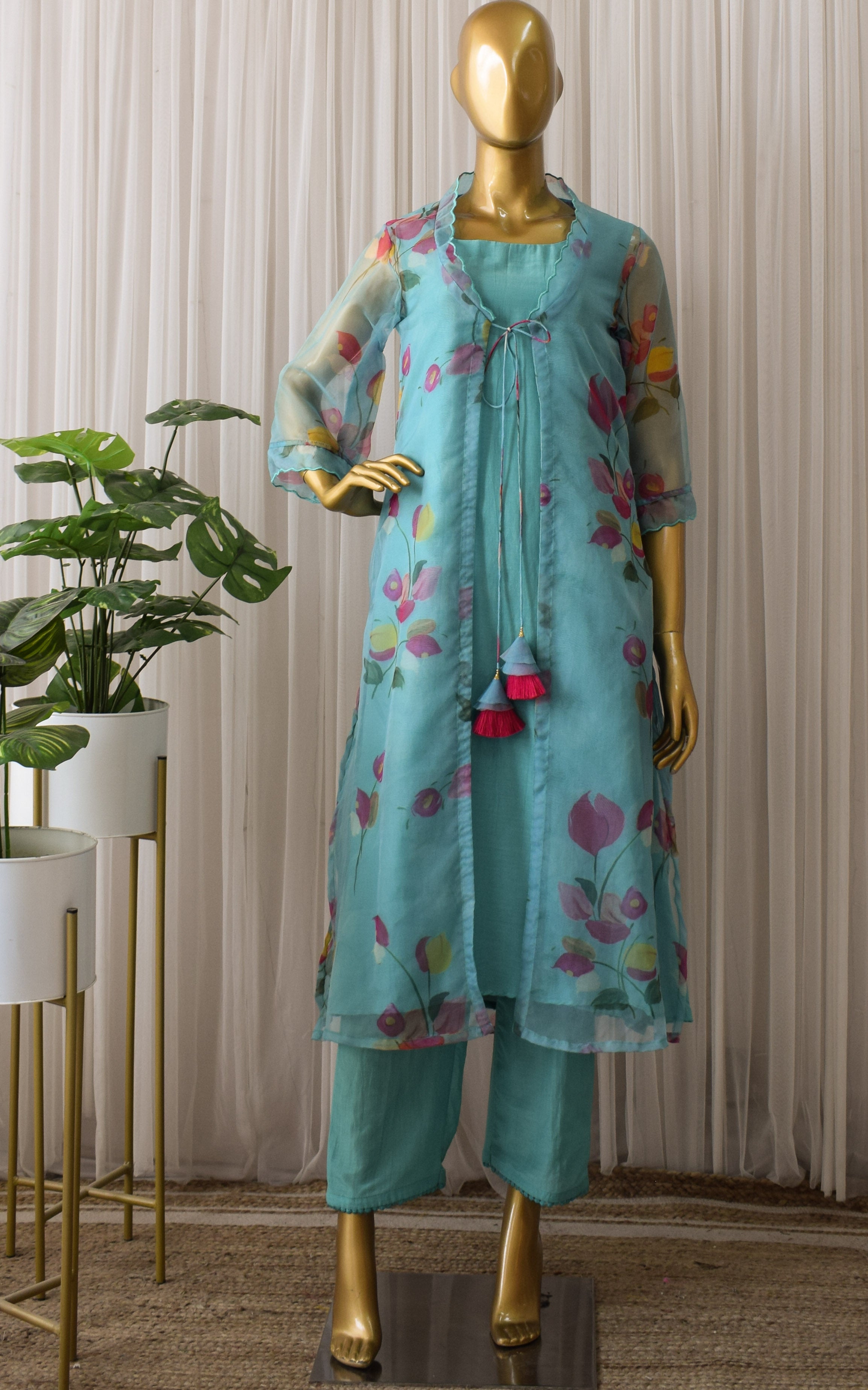 Tiffany Blue Organza Jacket-Kurta Set