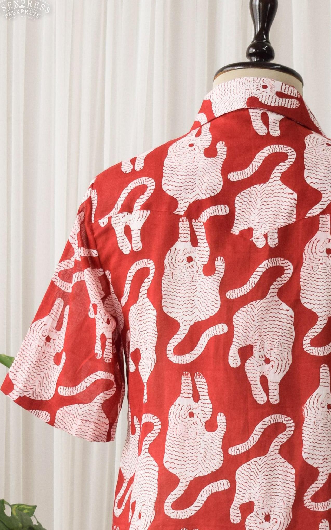 Red Leopard Block Print Crop Shirt
