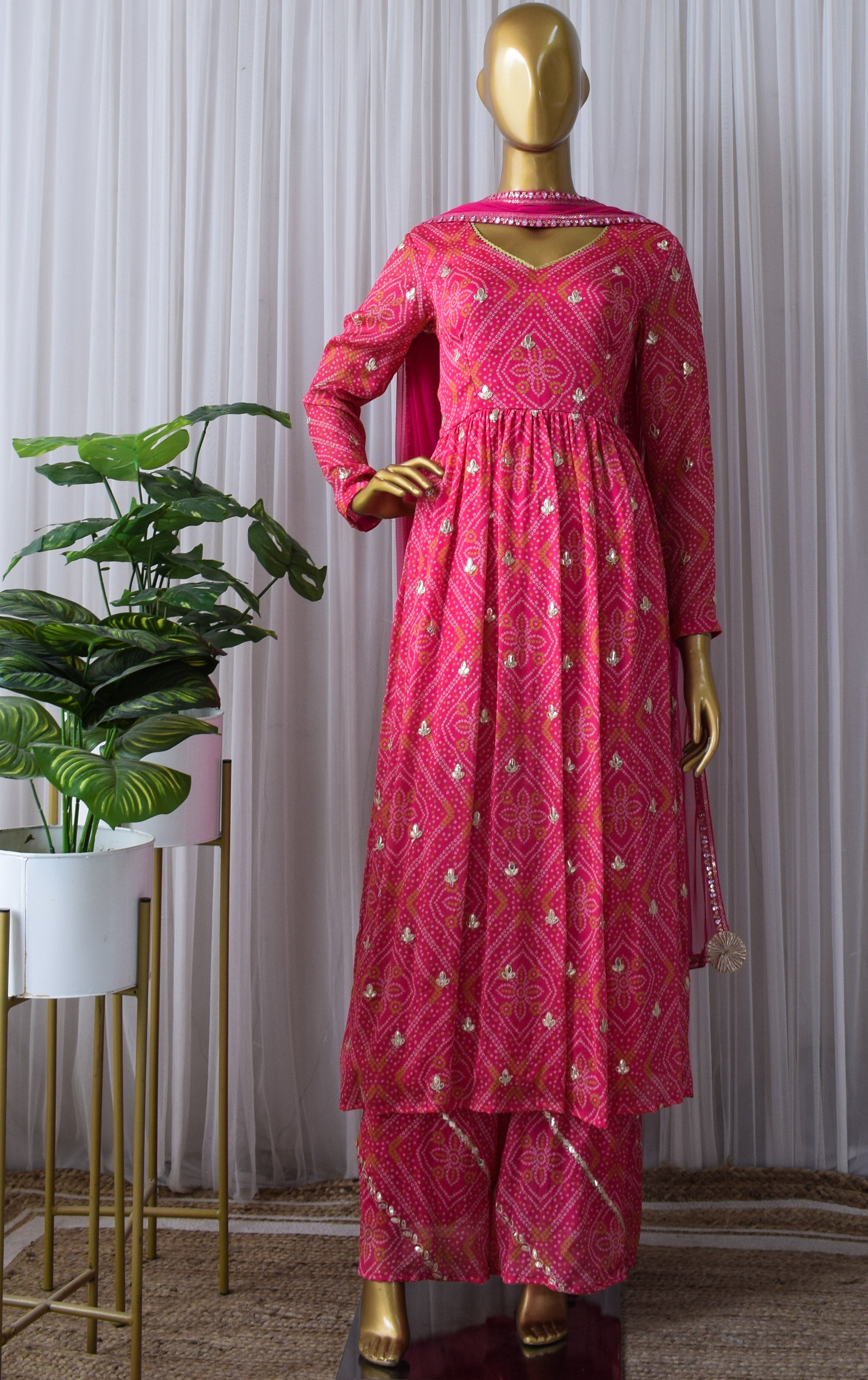 Soha Ali Khan Pink Bandhej Gota Patti Anarkali & Palazzo Set