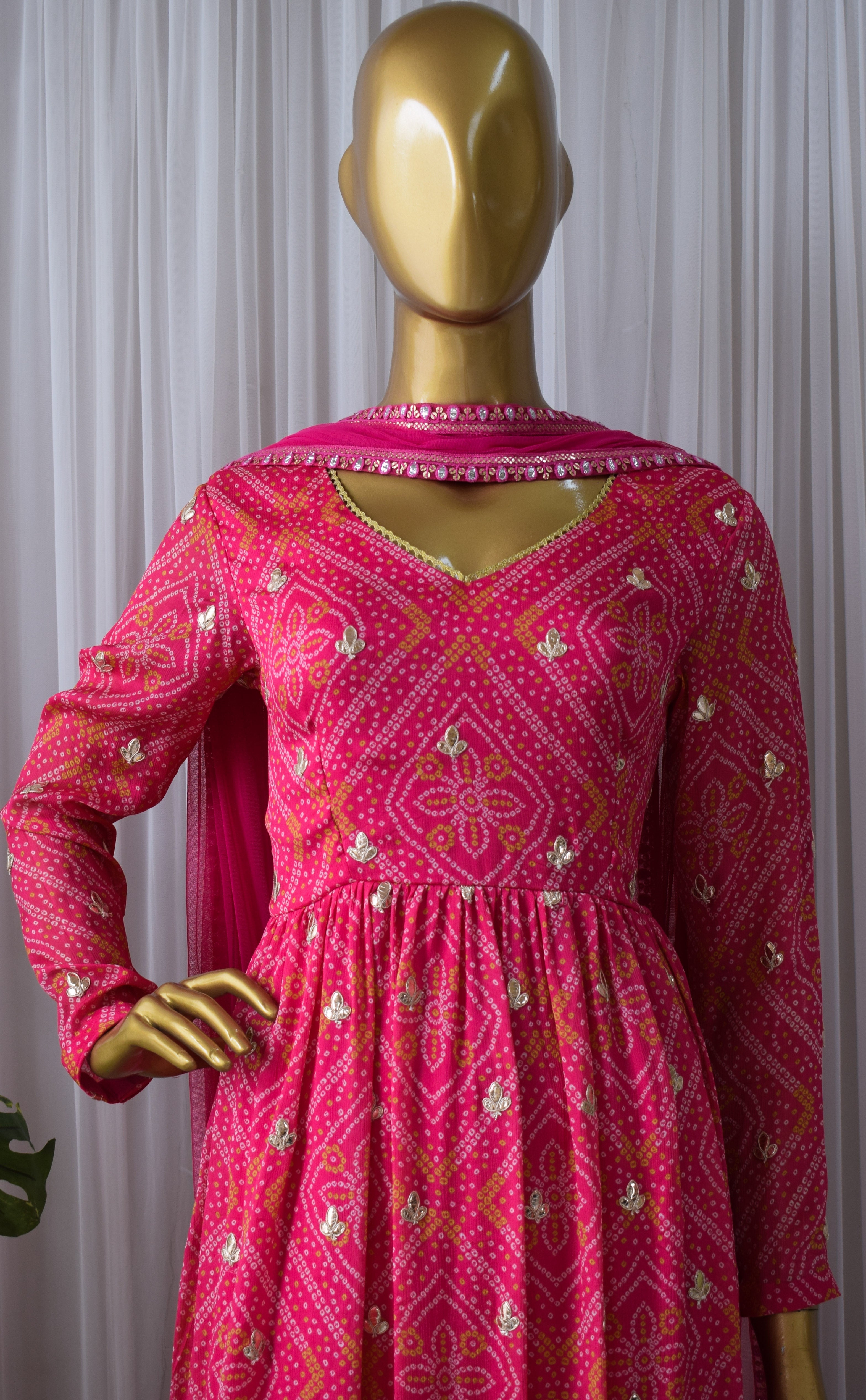 Soha Ali Khan Pink Bandhej Gota Patti Anarkali & Palazzo Set