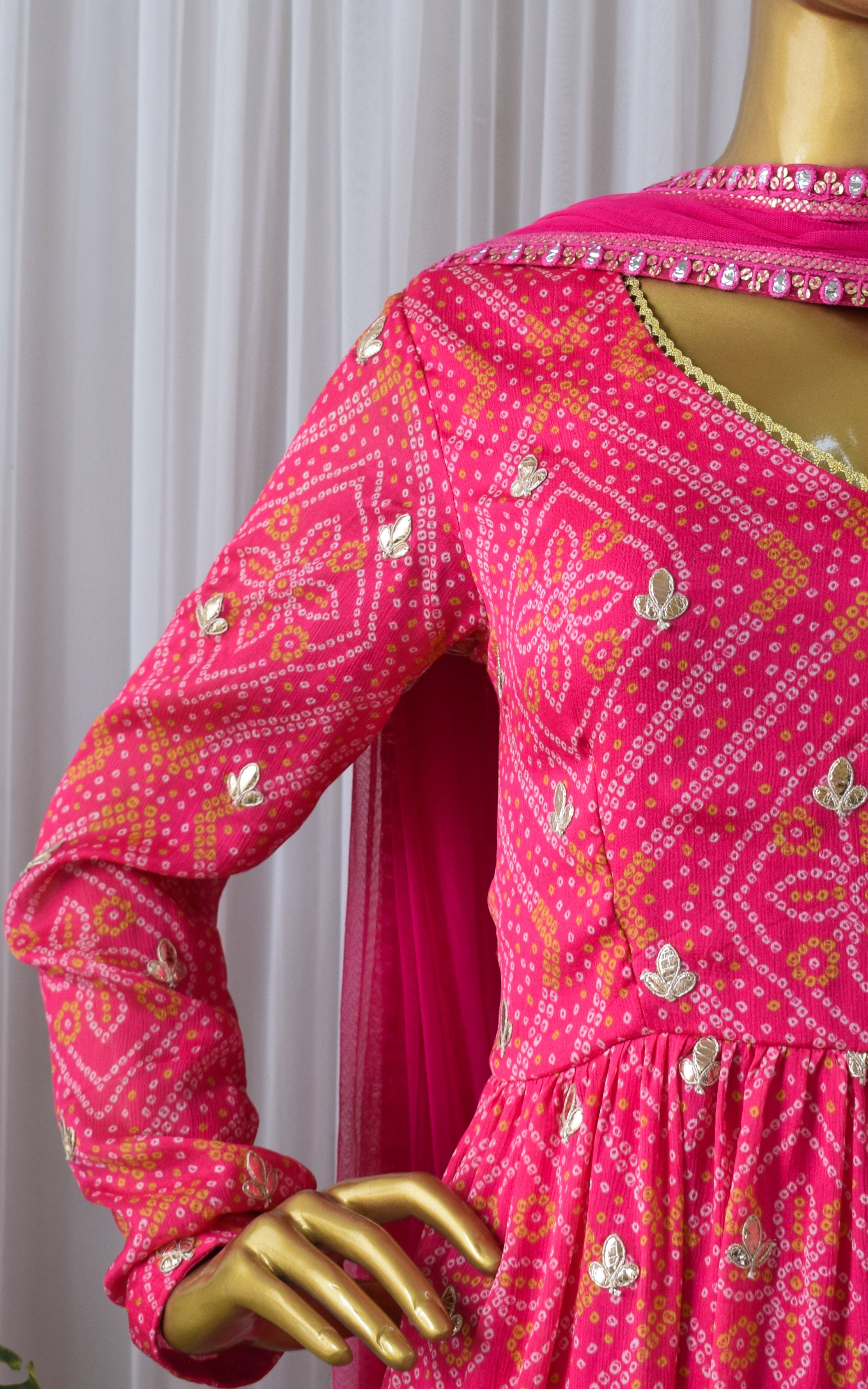 Soha Ali Khan Pink Bandhej Gota Patti Anarkali & Palazzo Set