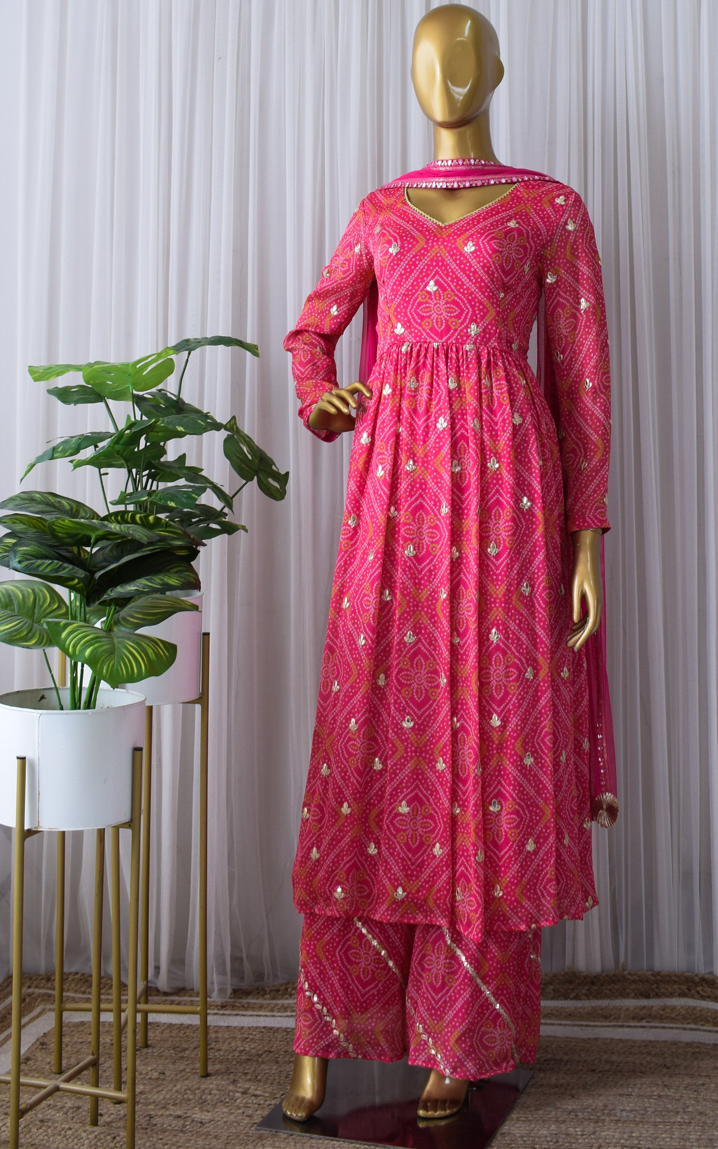 Soha Ali Khan Pink Bandhej Gota Patti Anarkali & Palazzo Set