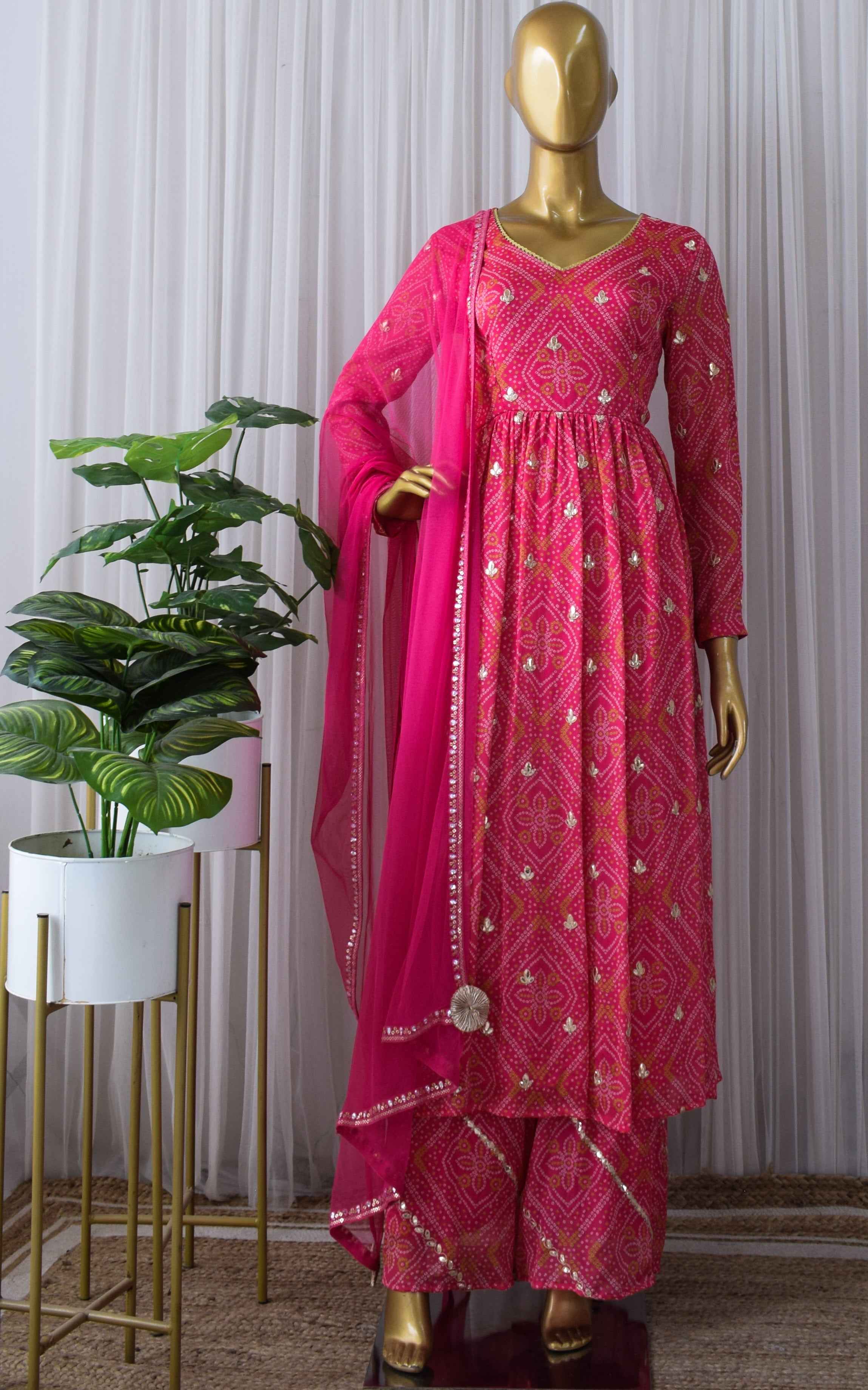 Soha Ali Khan Pink Bandhej Gota Patti Anarkali & Palazzo Set
