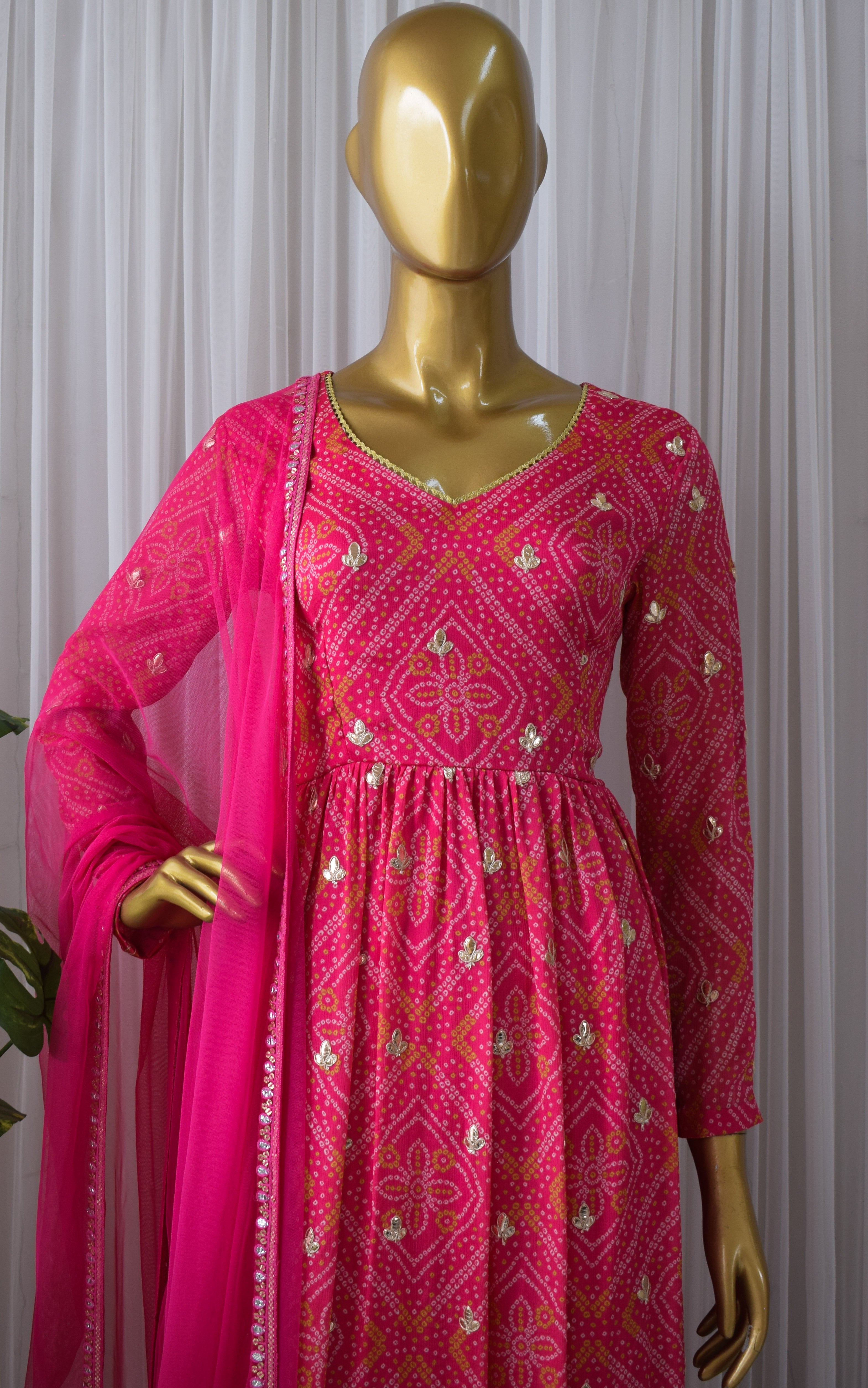 Soha Ali Khan Pink Bandhej Gota Patti Anarkali & Palazzo Set